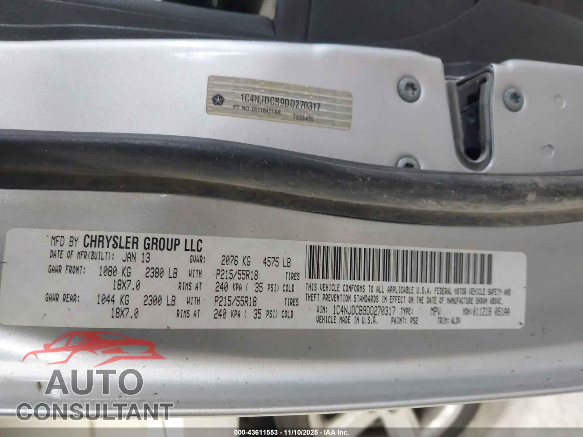 JEEP COMPASS 2013 - 1C4NJDCB9DD270317