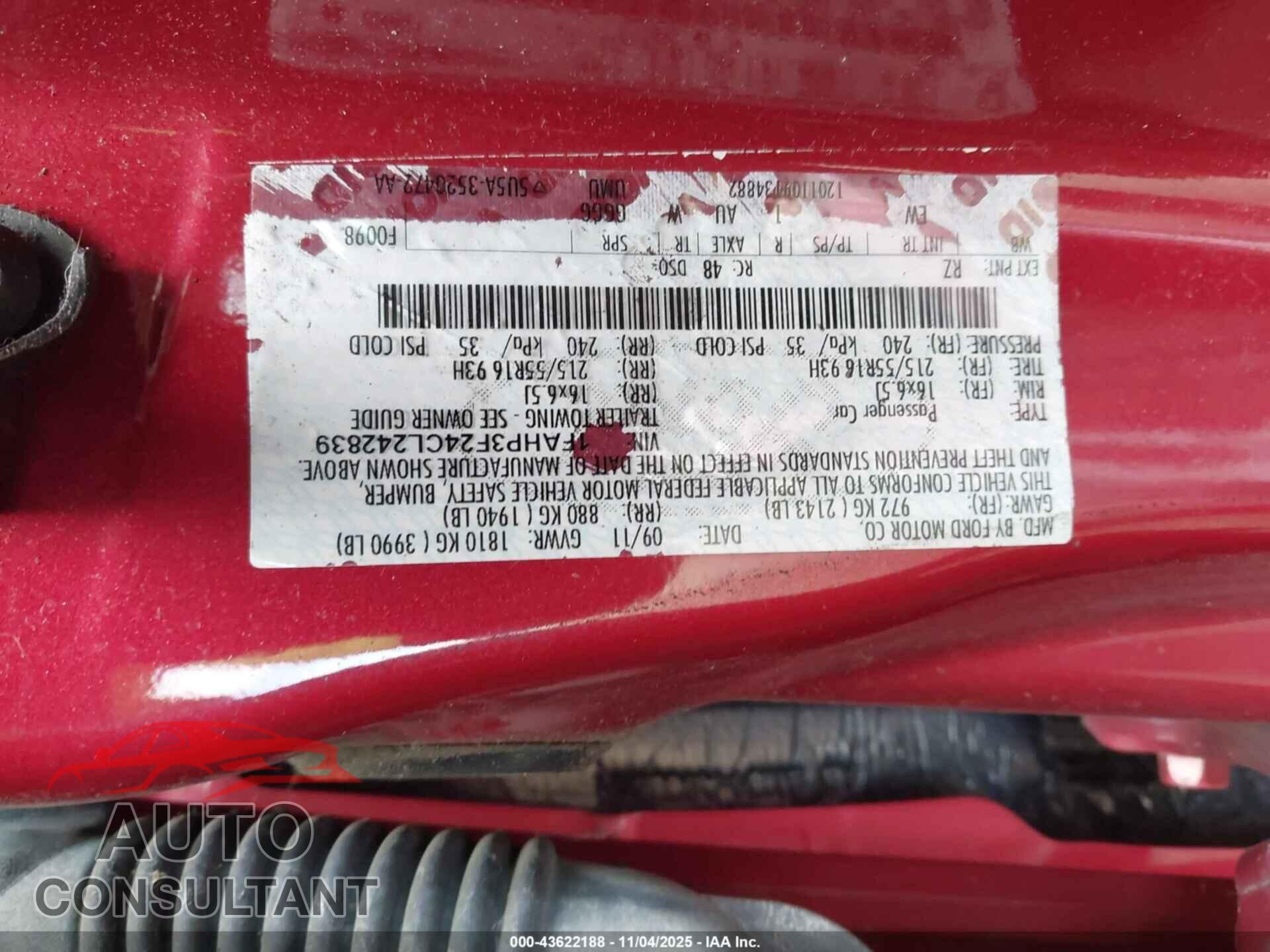 FORD FOCUS 2012 - 1FAHP3F24CL242839