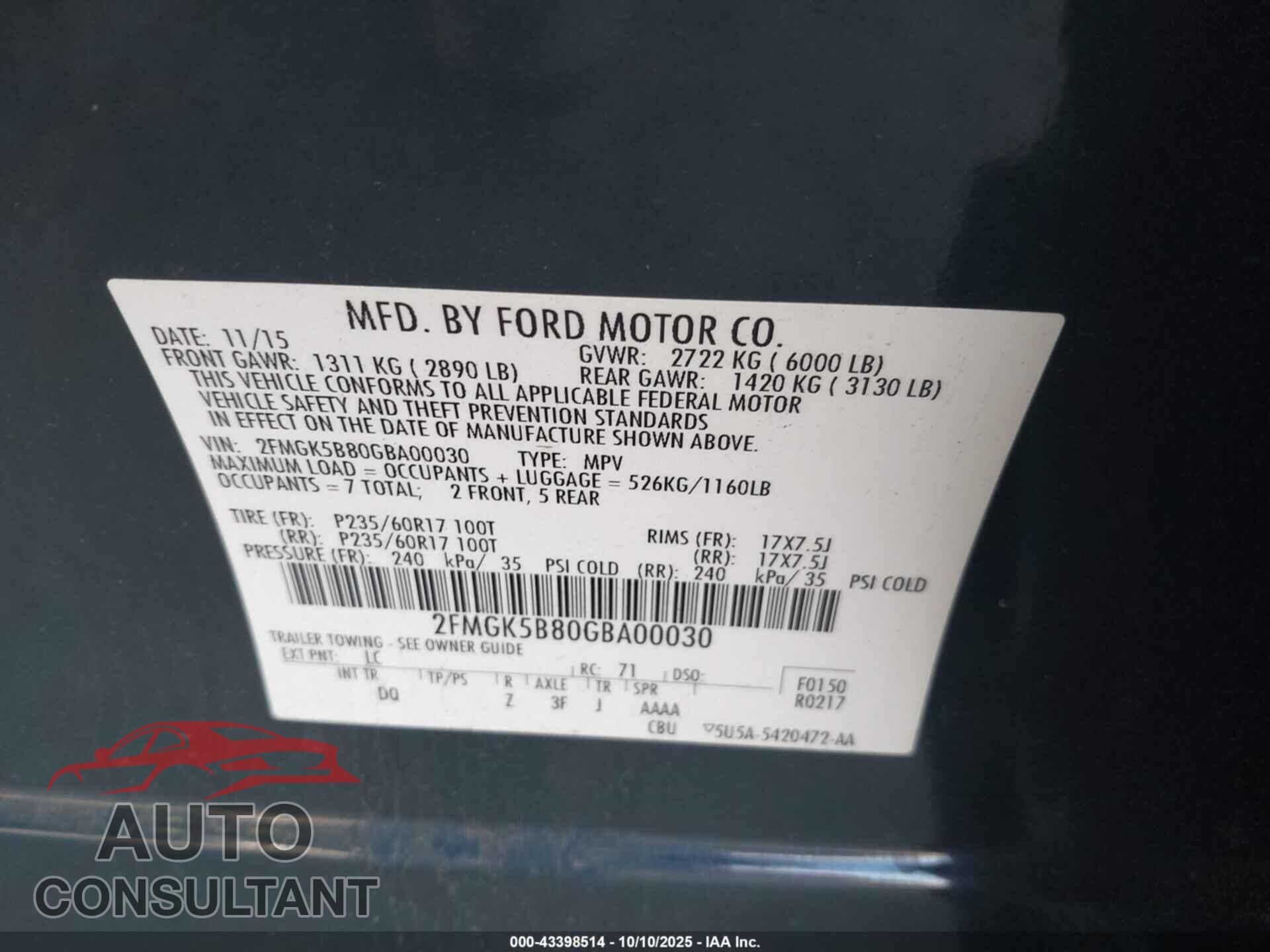FORD FLEX 2016 - 2FMGK5B80GBA00030
