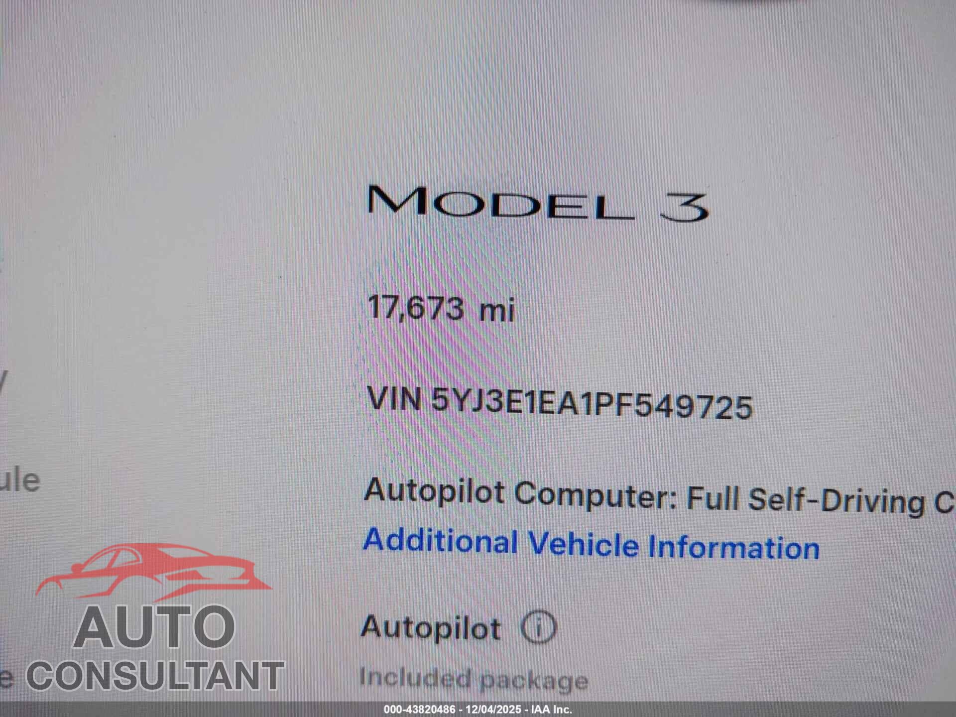 TESLA MODEL 3 2023 - 5YJ3E1EA1PF549725