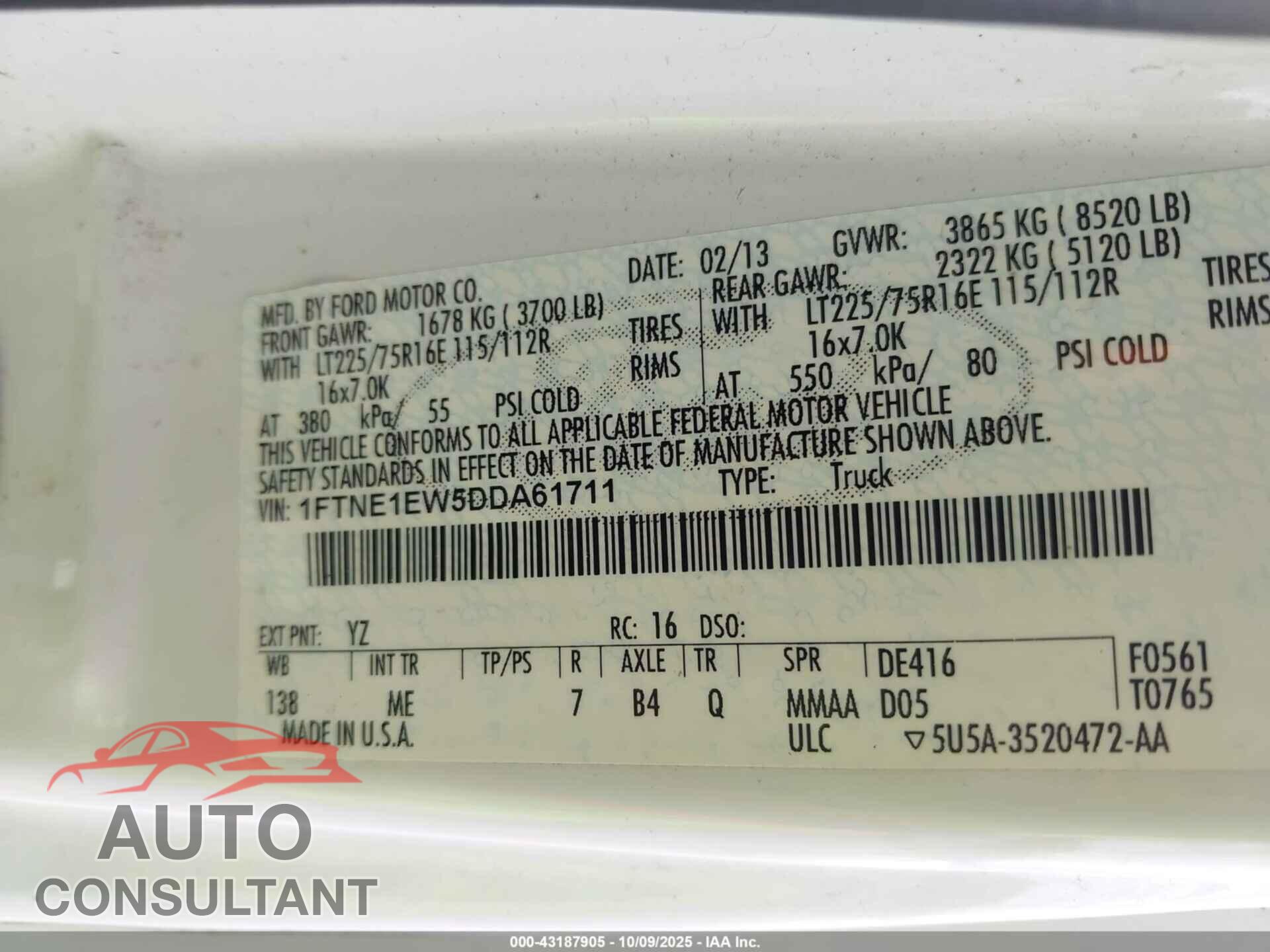 FORD E-150 2013 - 1FTNE1EW5DDA61711