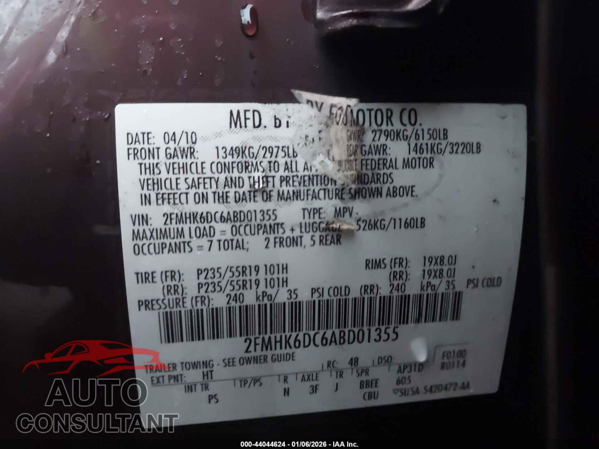 FORD FLEX 2010 - 2FMHK6DC6ABD01355