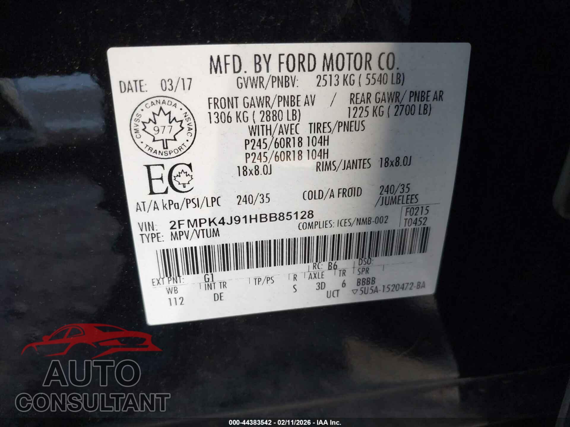 FORD EDGE 2017 - 2FMPK4J91HBB85128