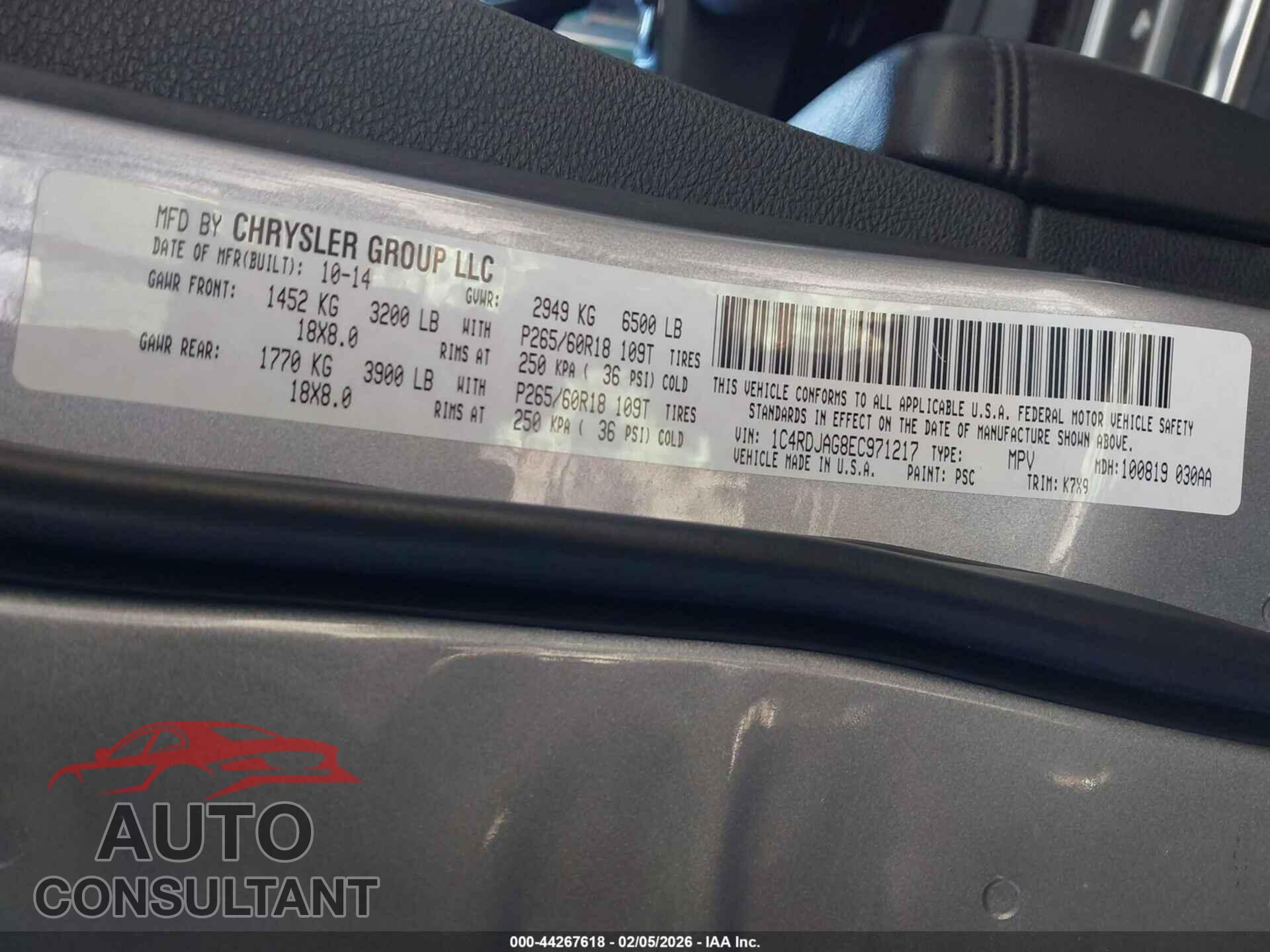 DODGE DURANGO 2014 - 1C4RDJAG8EC971217