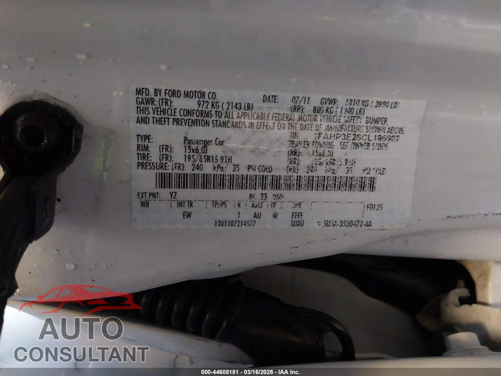 FORD FOCUS 2012 - 1FAHP3E28CL196997