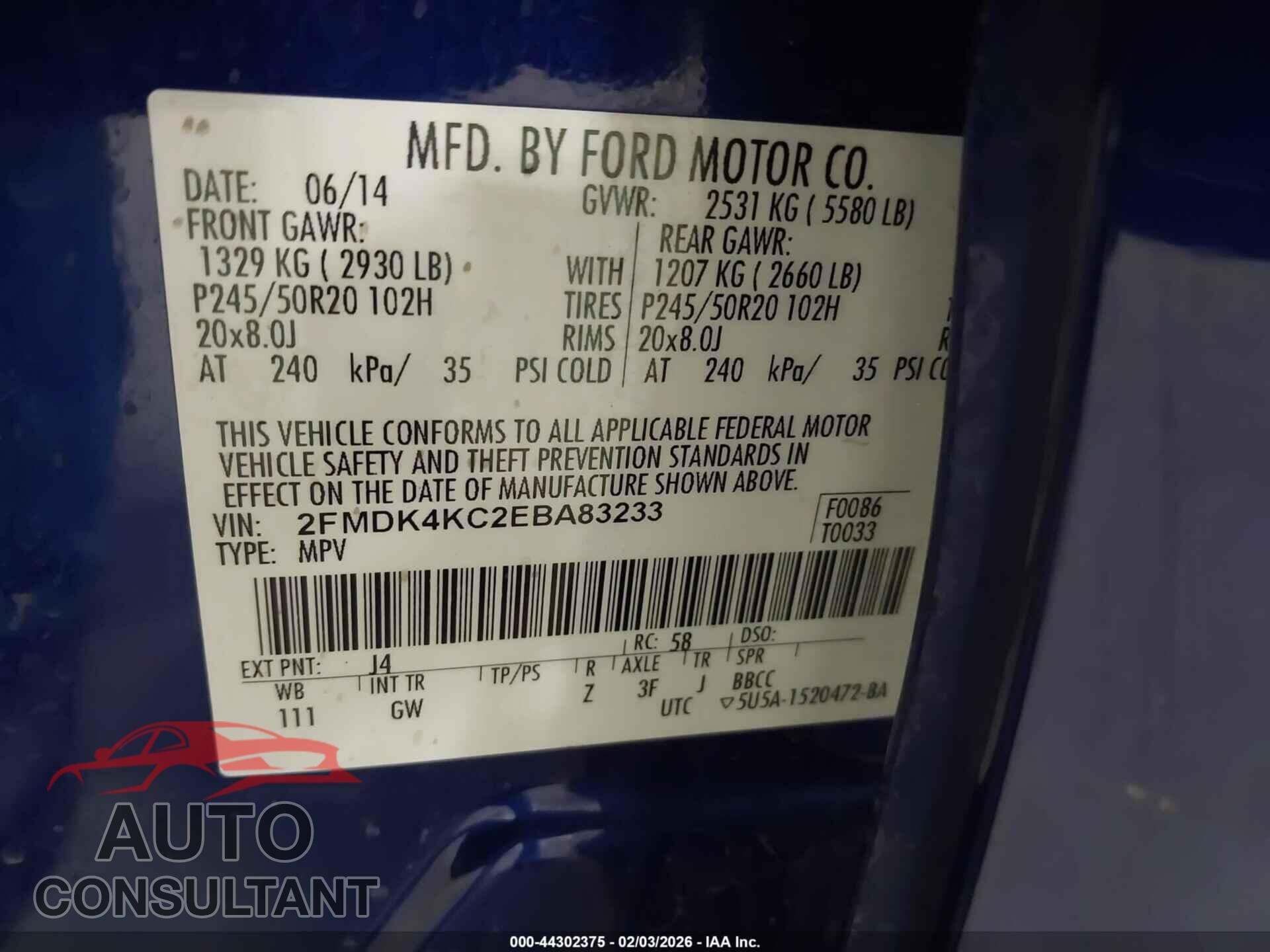 FORD EDGE 2014 - 2FMDK4KC2EBA83233