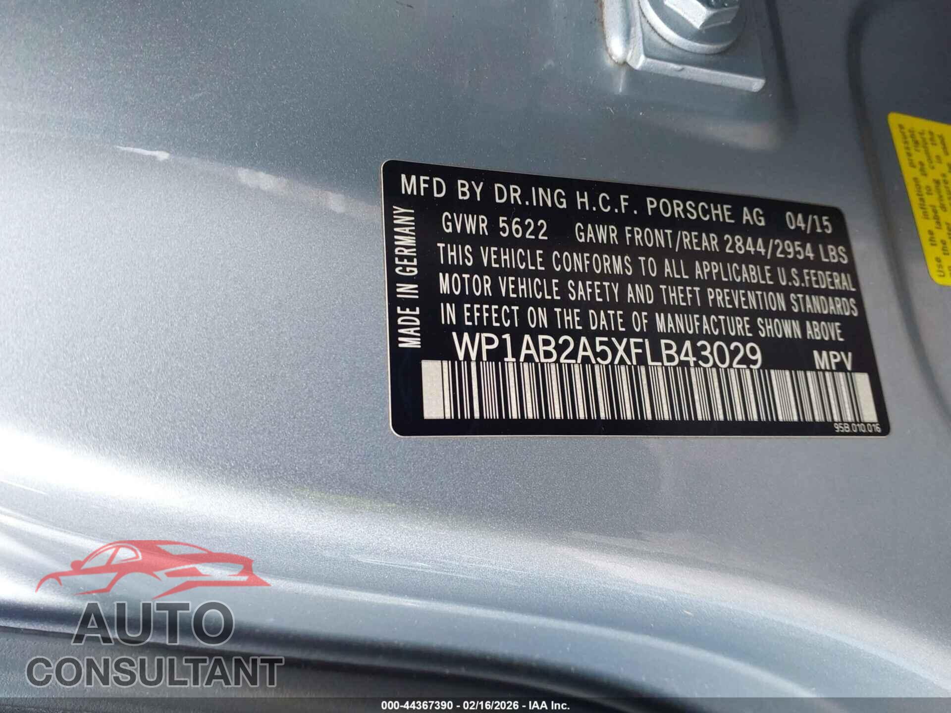PORSCHE MACAN 2015 - WP1AB2A5XFLB43029