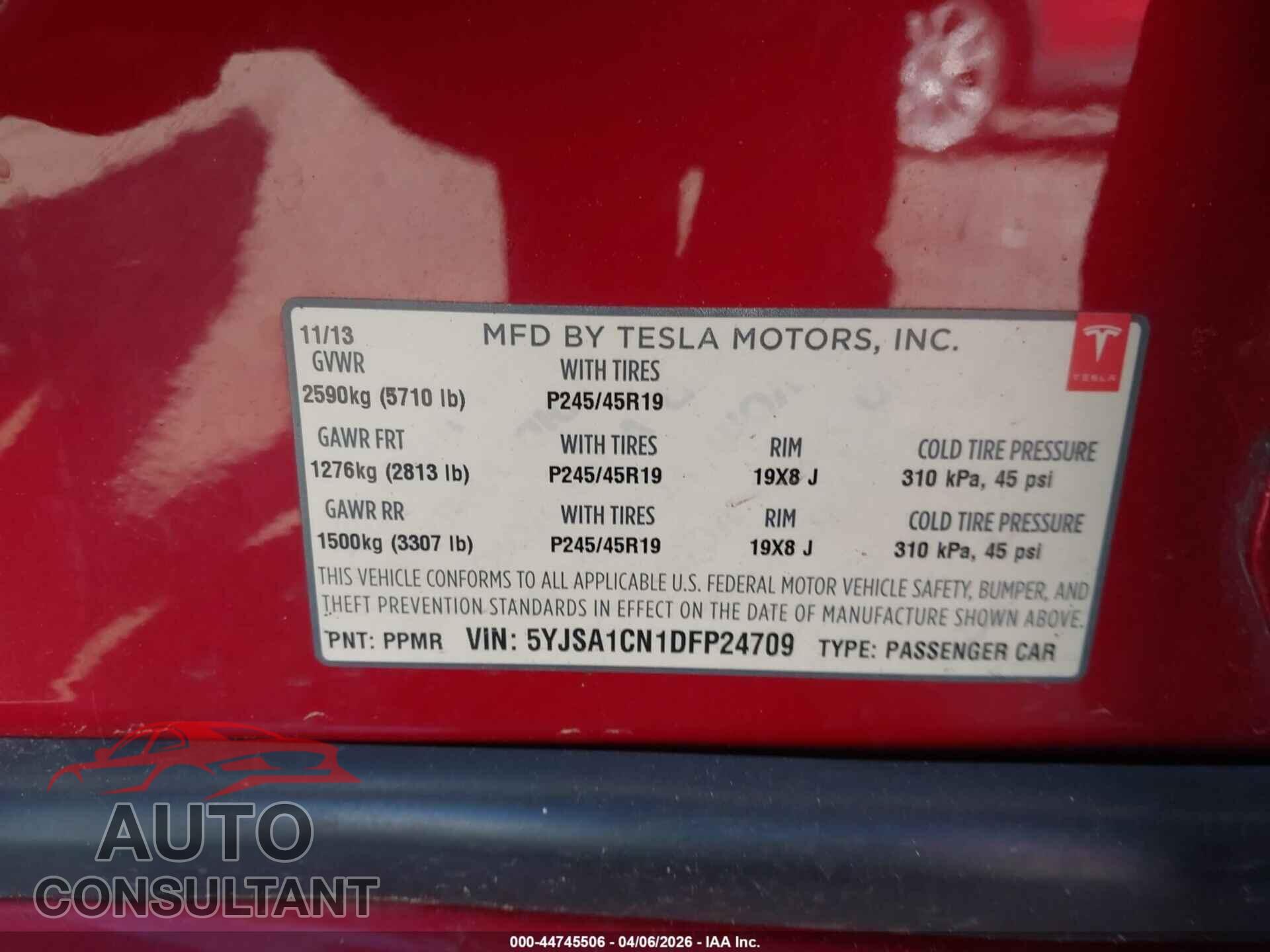 TESLA MODEL S 2013 - 5YJSA1CN1DFP24709