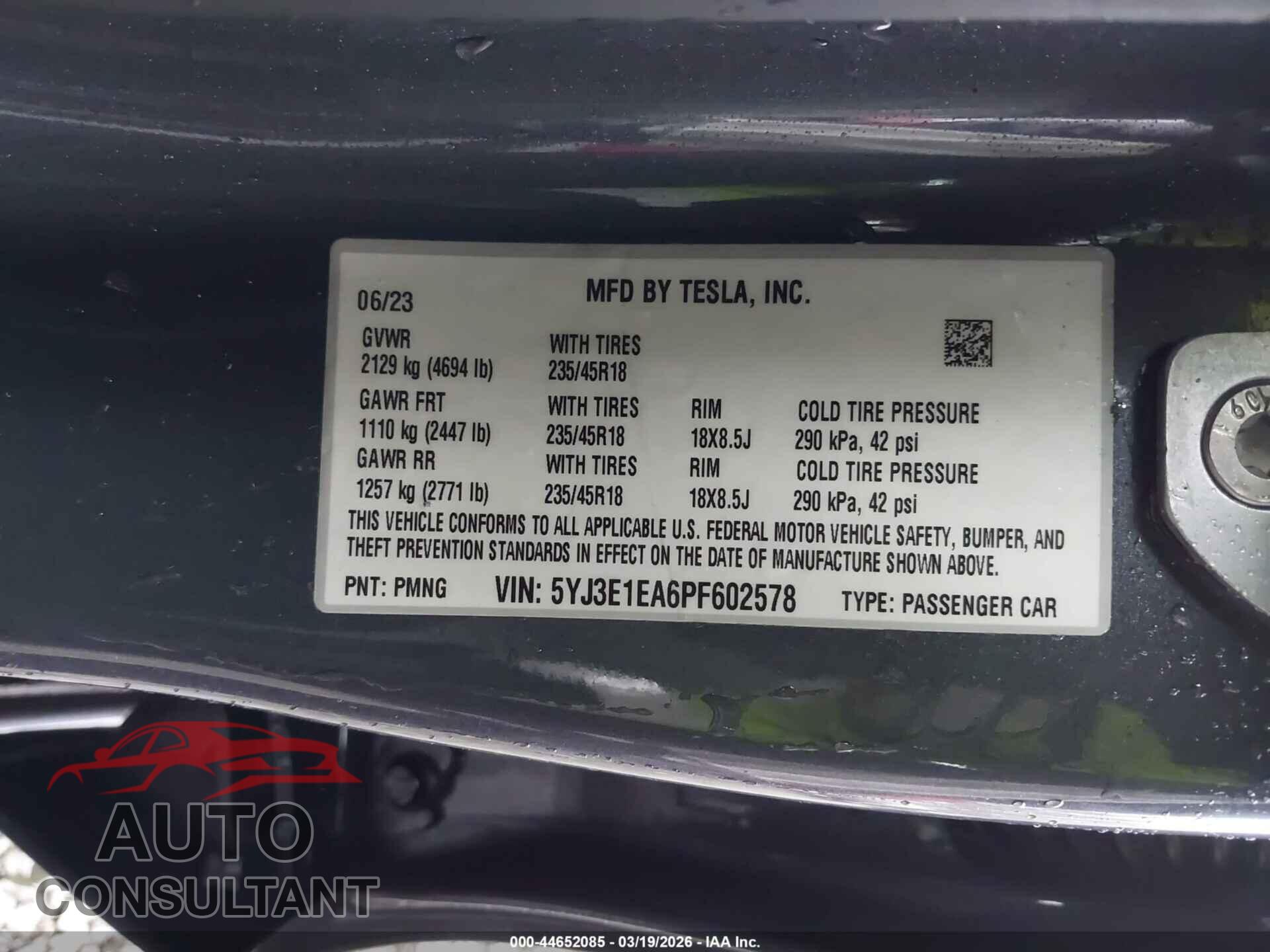 TESLA MODEL 3 2023 - 5YJ3E1EA6PF602578