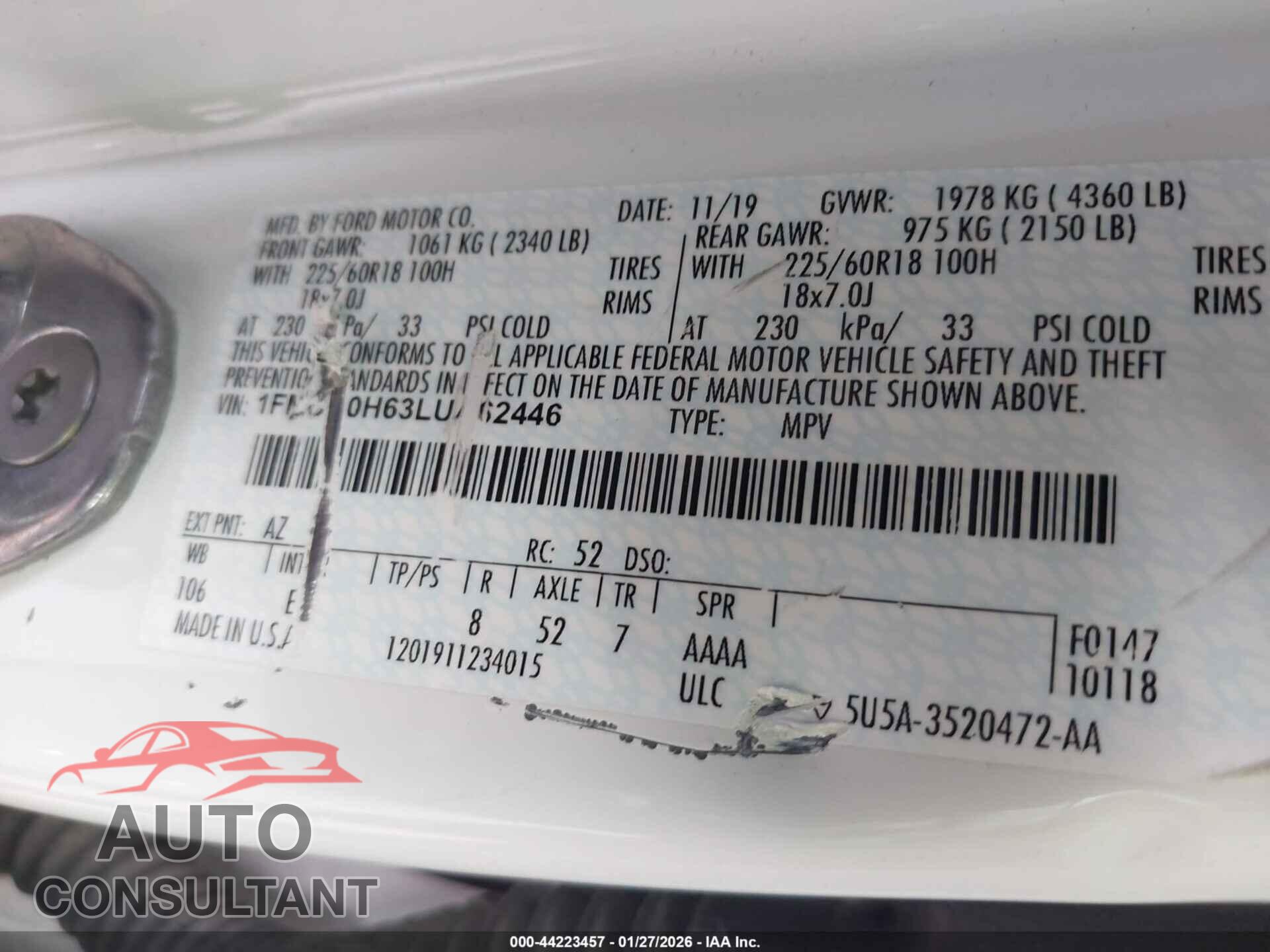 FORD ESCAPE 2020 - 1FMCU0H63LUA62446