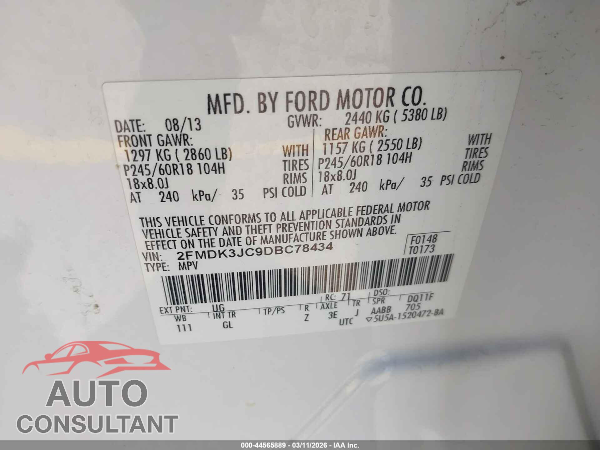 FORD EDGE 2013 - 2FMDK3JC9DBC78434