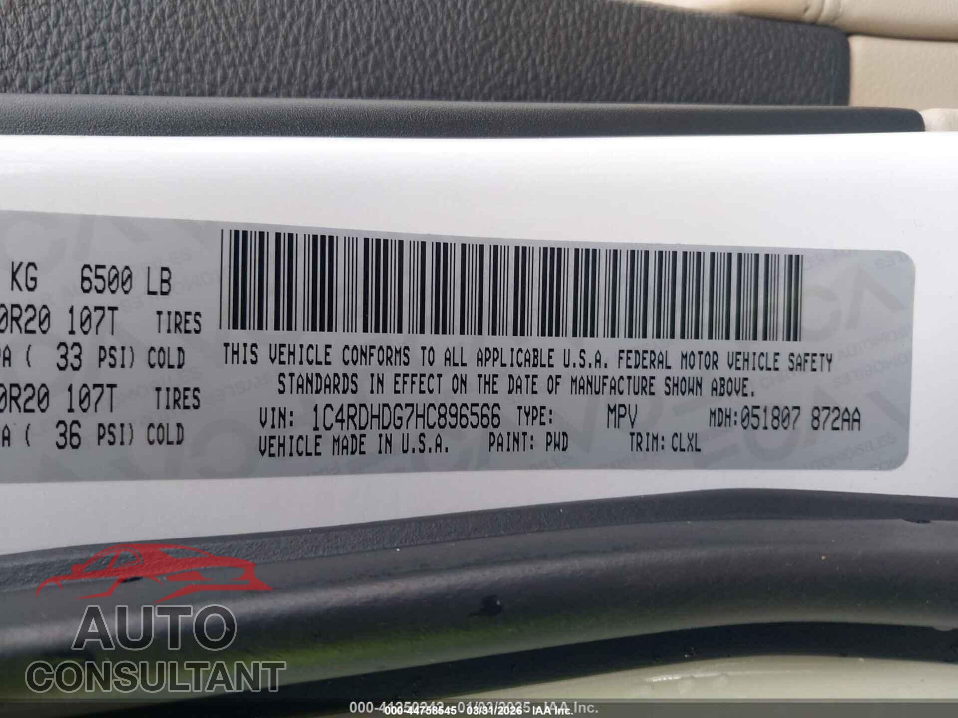 DODGE DURANGO 2017 - 1C4RDHDG7HC896566