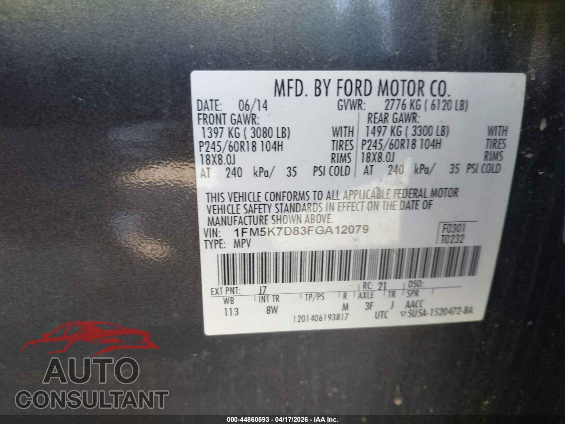 FORD EXPLORER 2015 - 1FM5K7D83FGA12079
