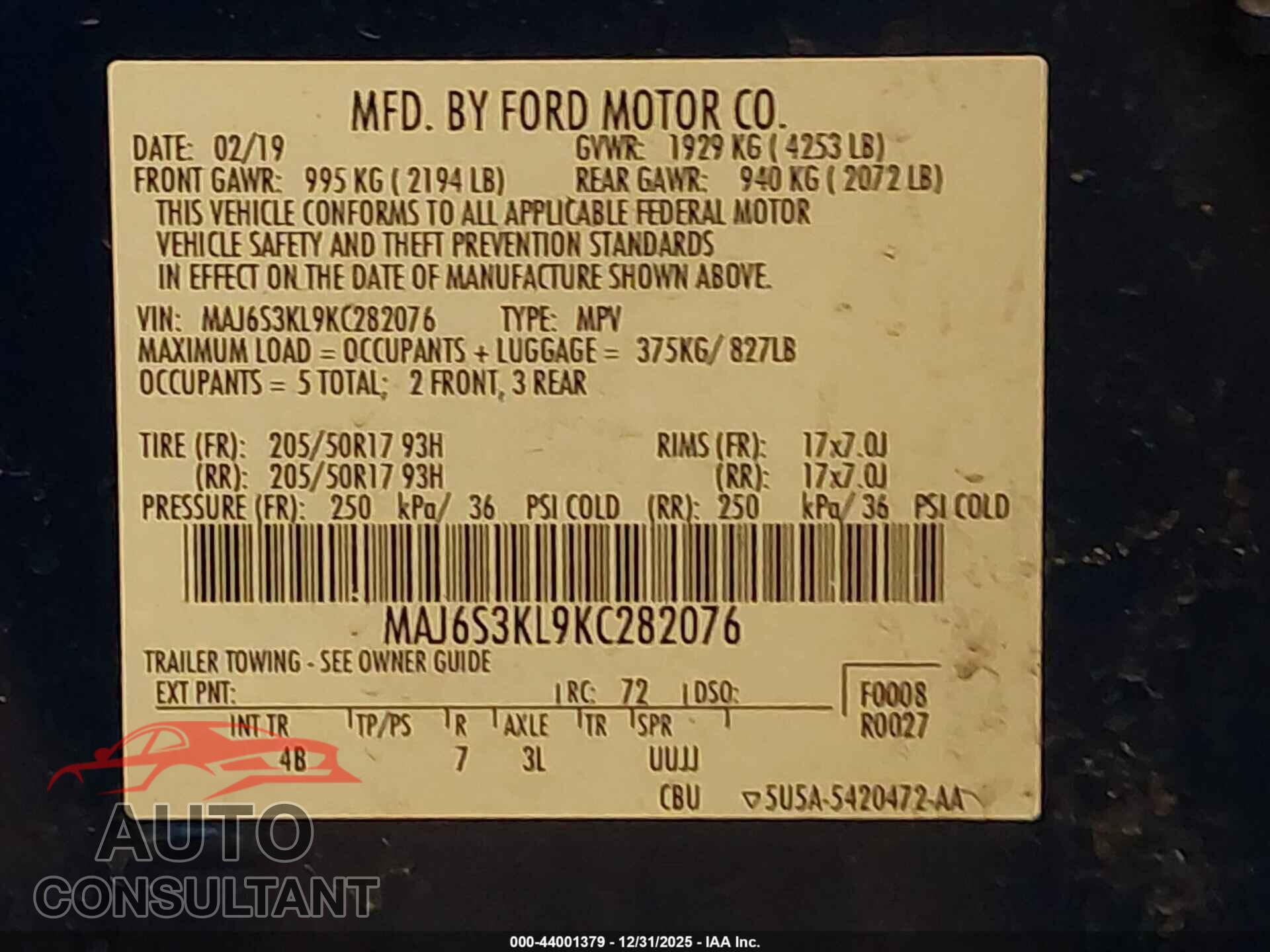 FORD ECOSPORT 2019 - MAJ6S3KL9KC282076