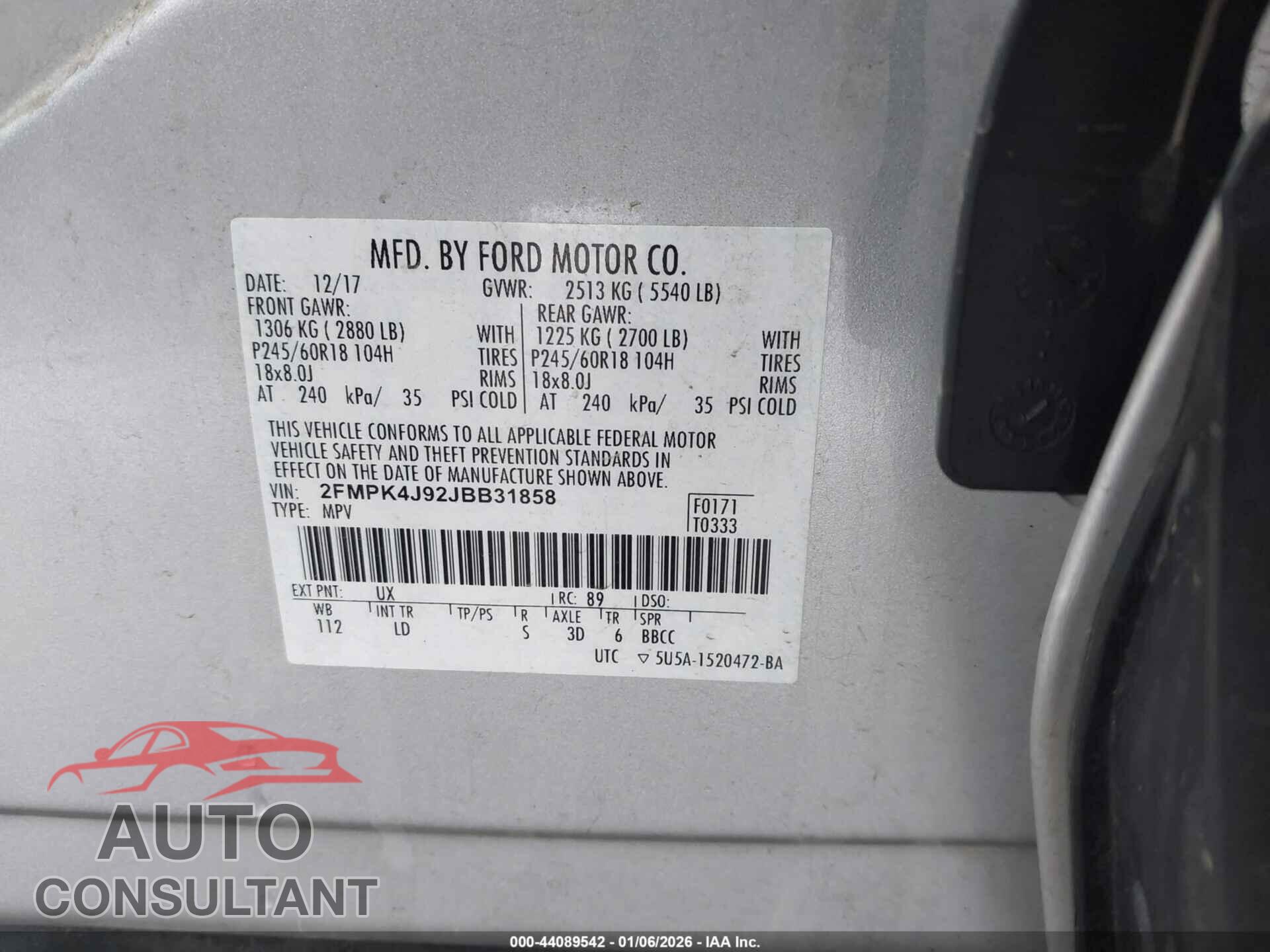 FORD EDGE 2018 - 2FMPK4J92JBB31858