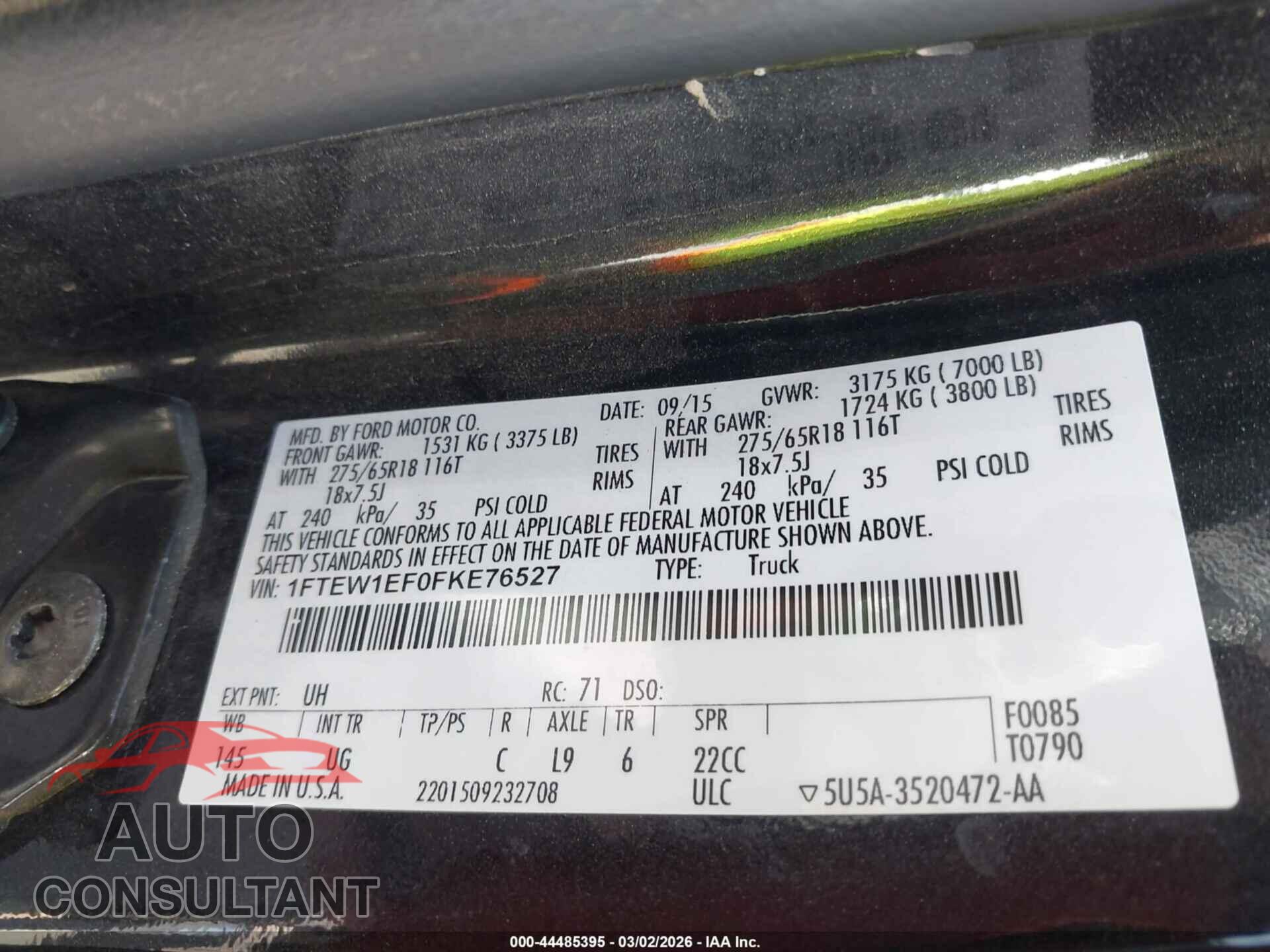 FORD F-150 2015 - 1FTEW1EF0FKE76527