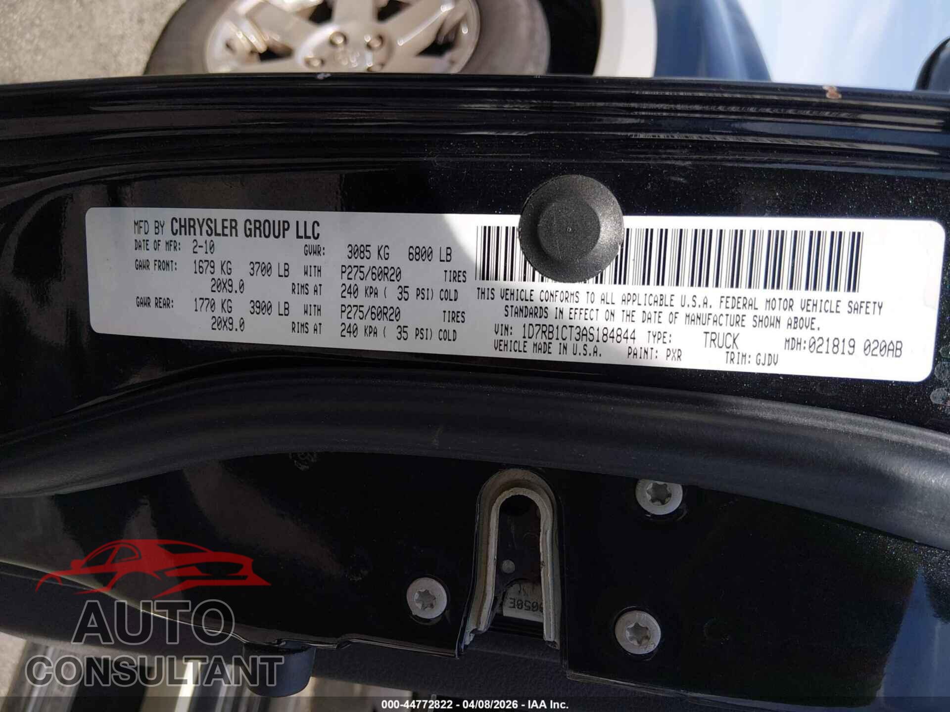DODGE RAM 1500 2010 - 1D7RB1CT3AS184844