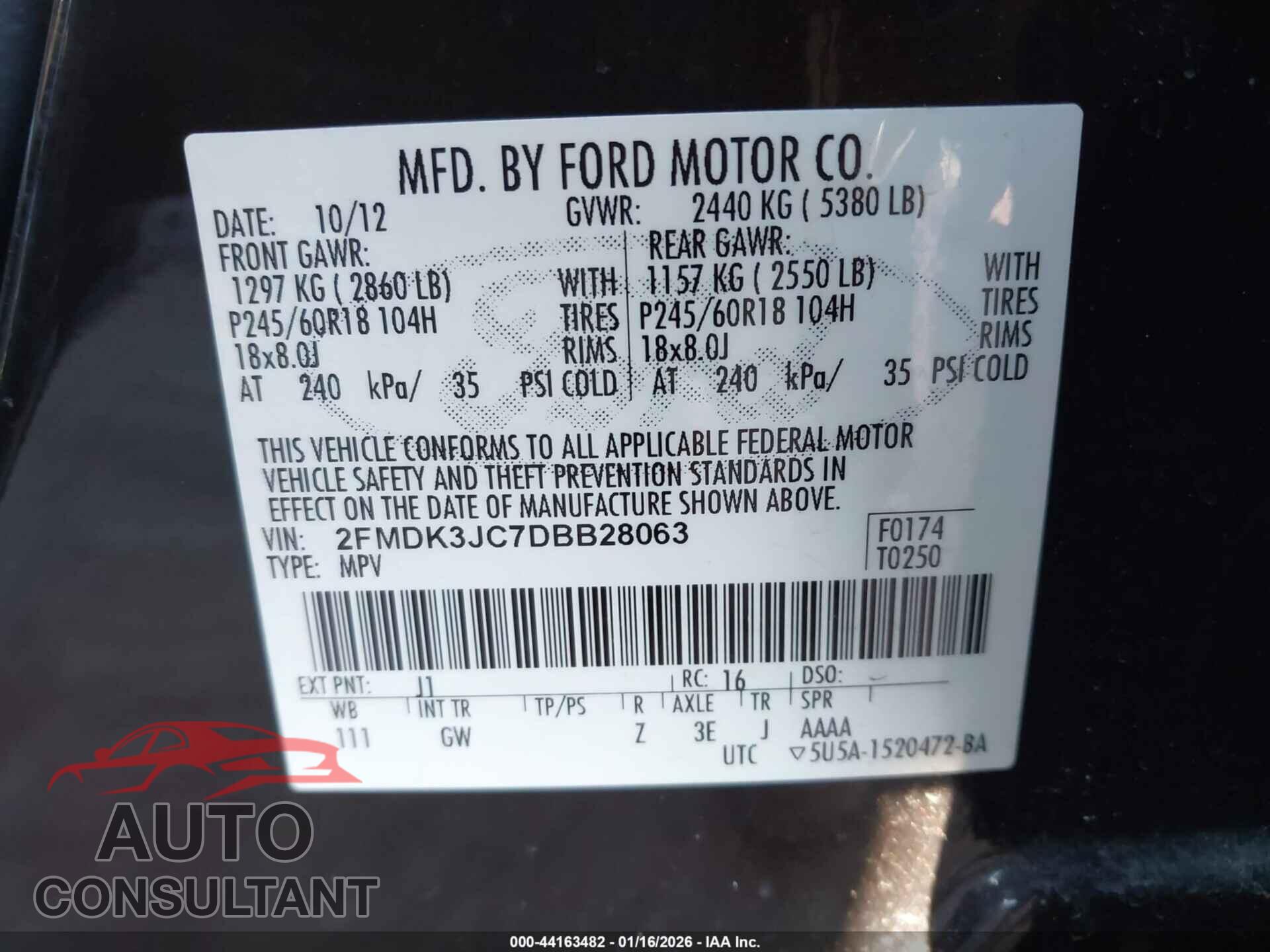 FORD EDGE 2013 - 2FMDK3JC7DBB28063