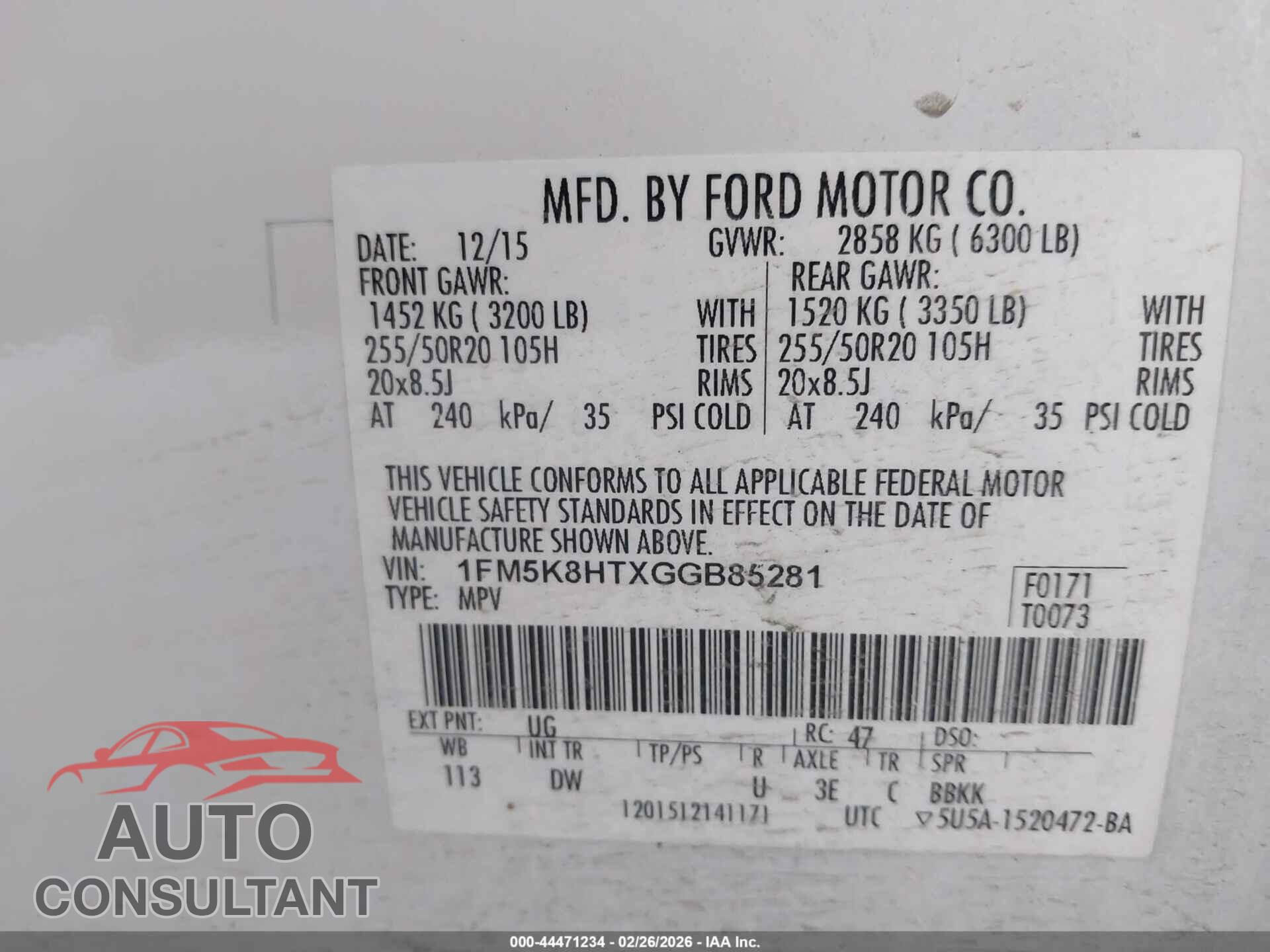 FORD EXPLORER 2016 - 1FM5K8HTXGGB85281