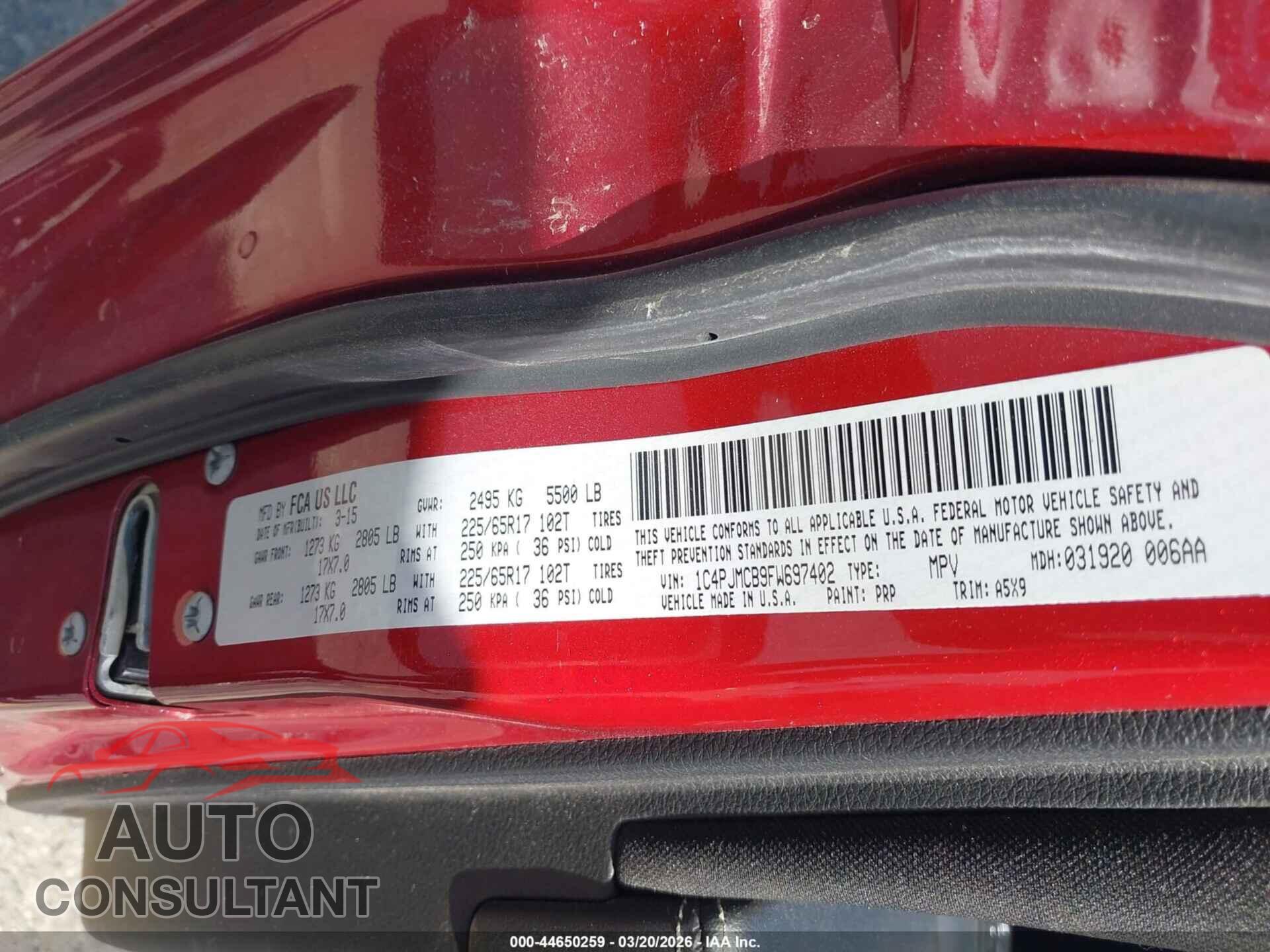 JEEP CHEROKEE 2015 - 1C4PJMCB9FW697402