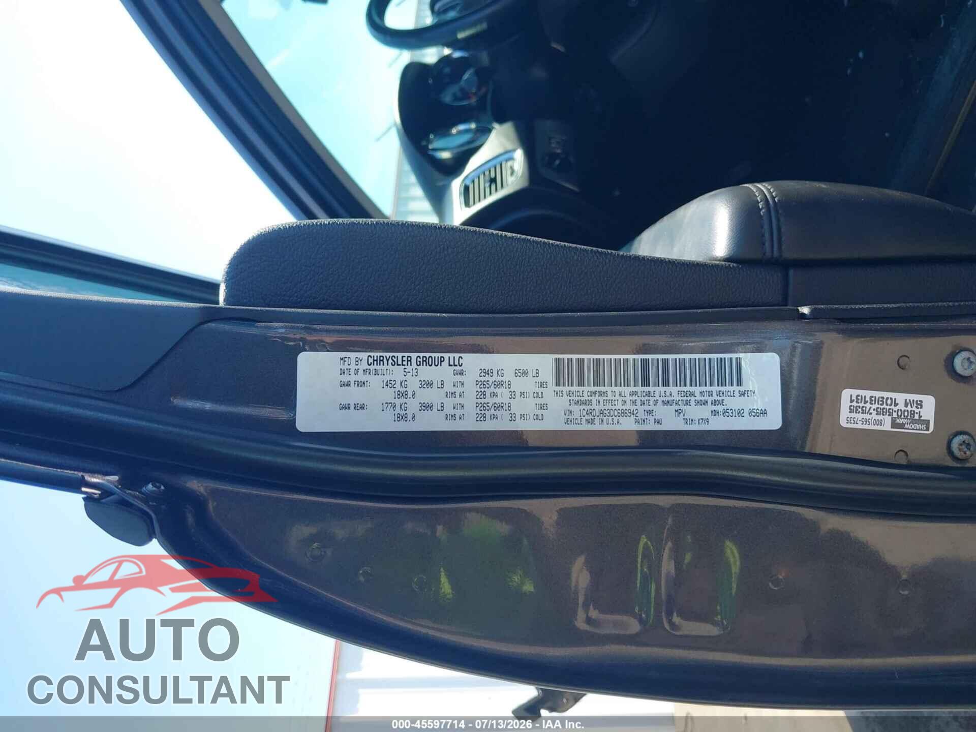 DODGE DURANGO 2013 - 1C4RDJAG3DC686942