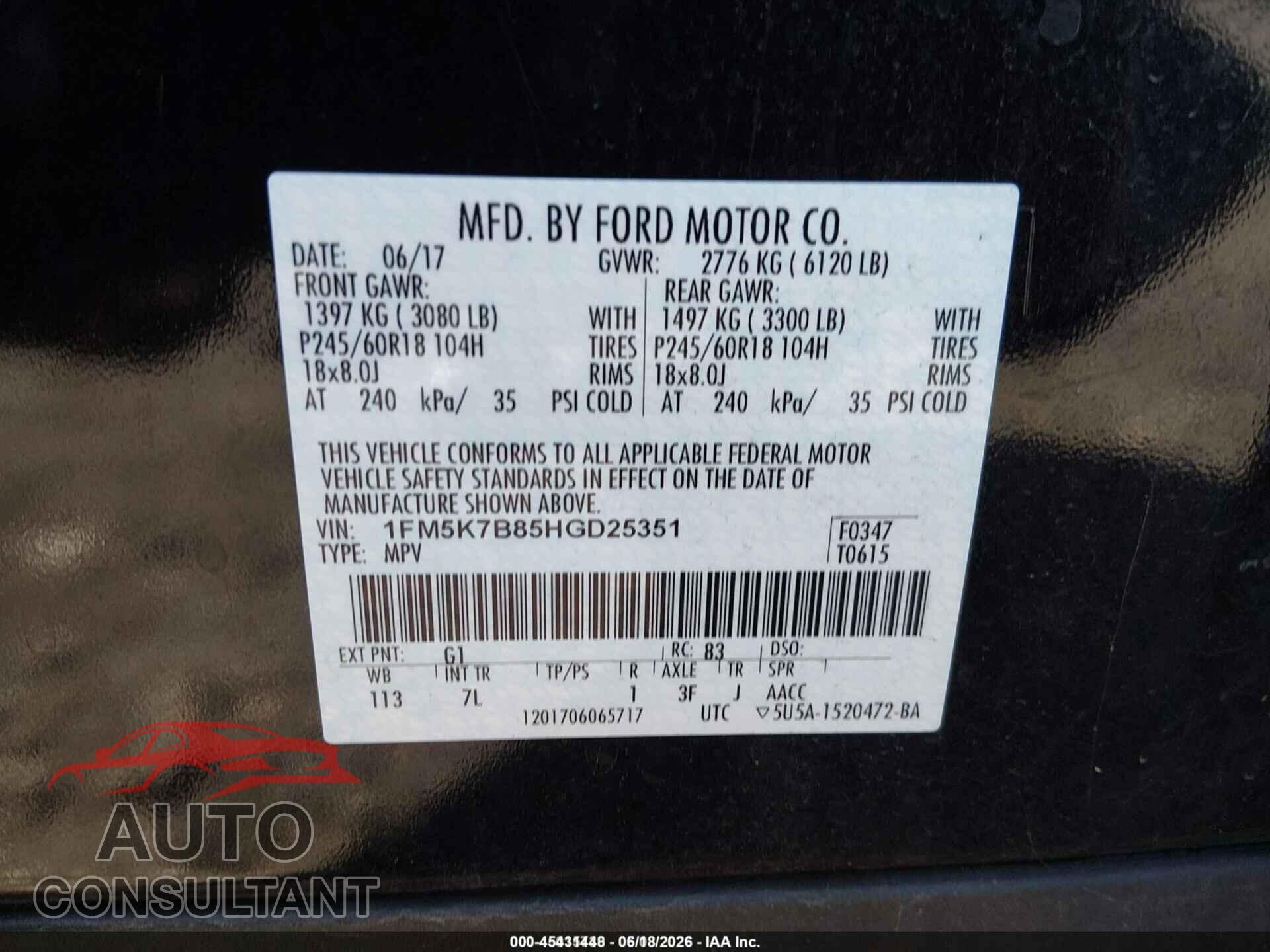 FORD EXPLORER 2017 - 1FM5K7B85HGD25351