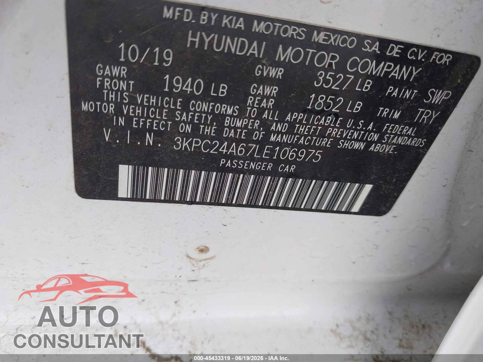 HYUNDAI ACCENT 2020 - 3KPC24A67LE106975