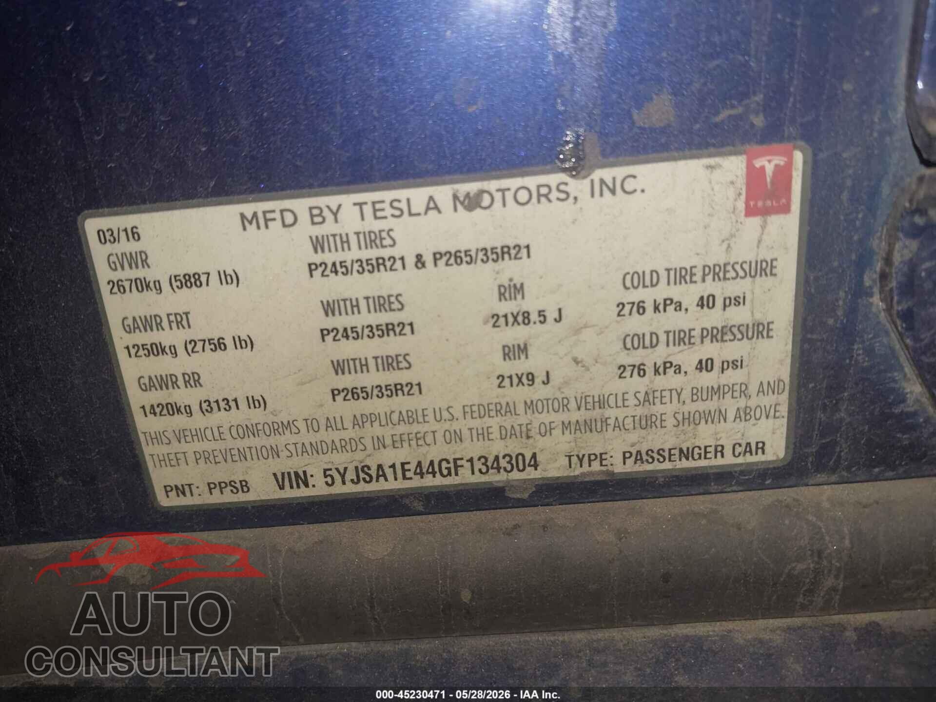 TESLA MODEL S 2016 - 5YJSA1E44GF134304