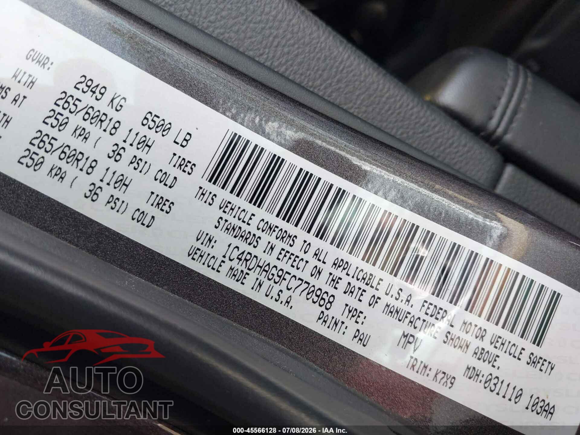 DODGE DURANGO 2015 - 1C4RDHAG9FC770968