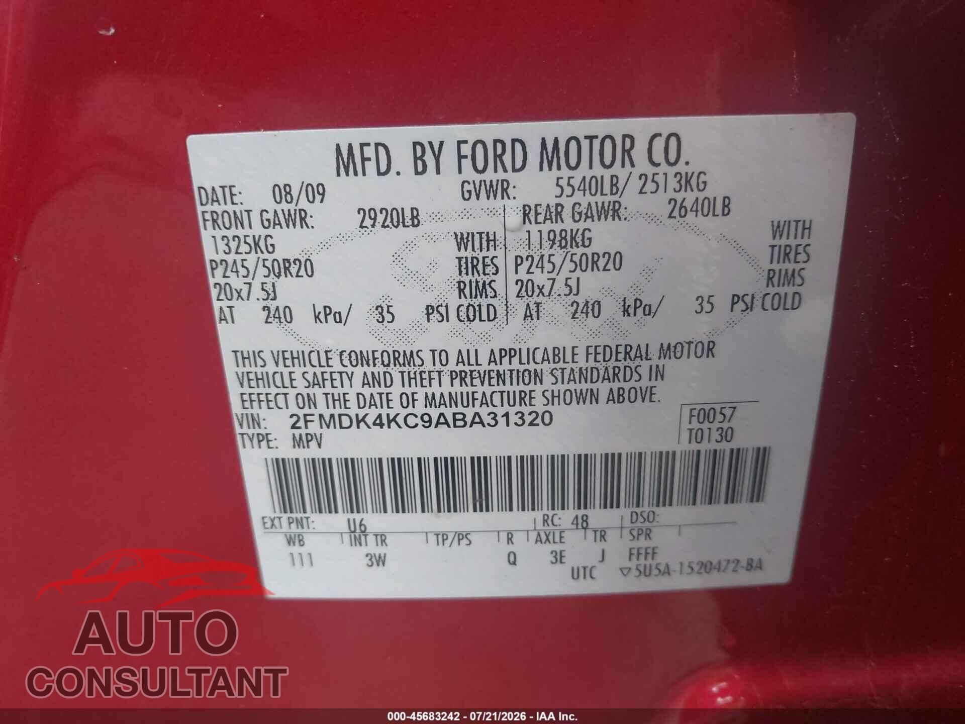 FORD EDGE 2010 - 2FMDK4KC9ABA31320