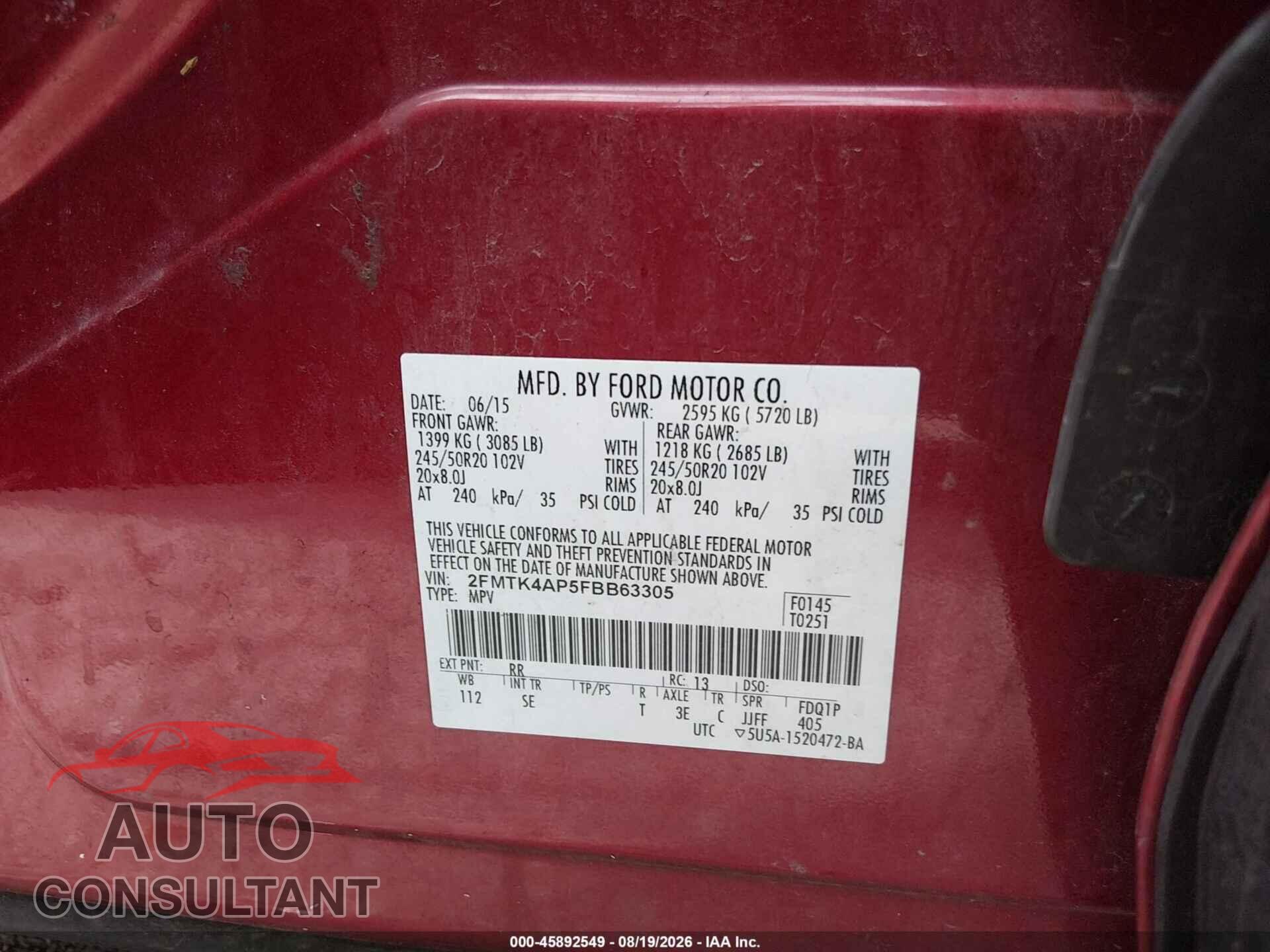 FORD EDGE 2015 - 2FMTK4AP5FBB63305