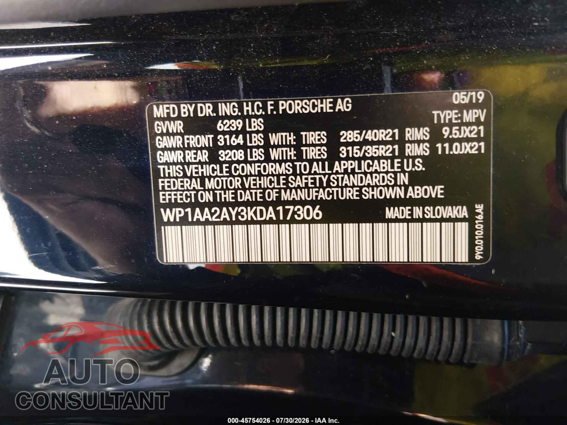 PORSCHE CAYENNE 2019 - WP1AA2AY3KDA17306