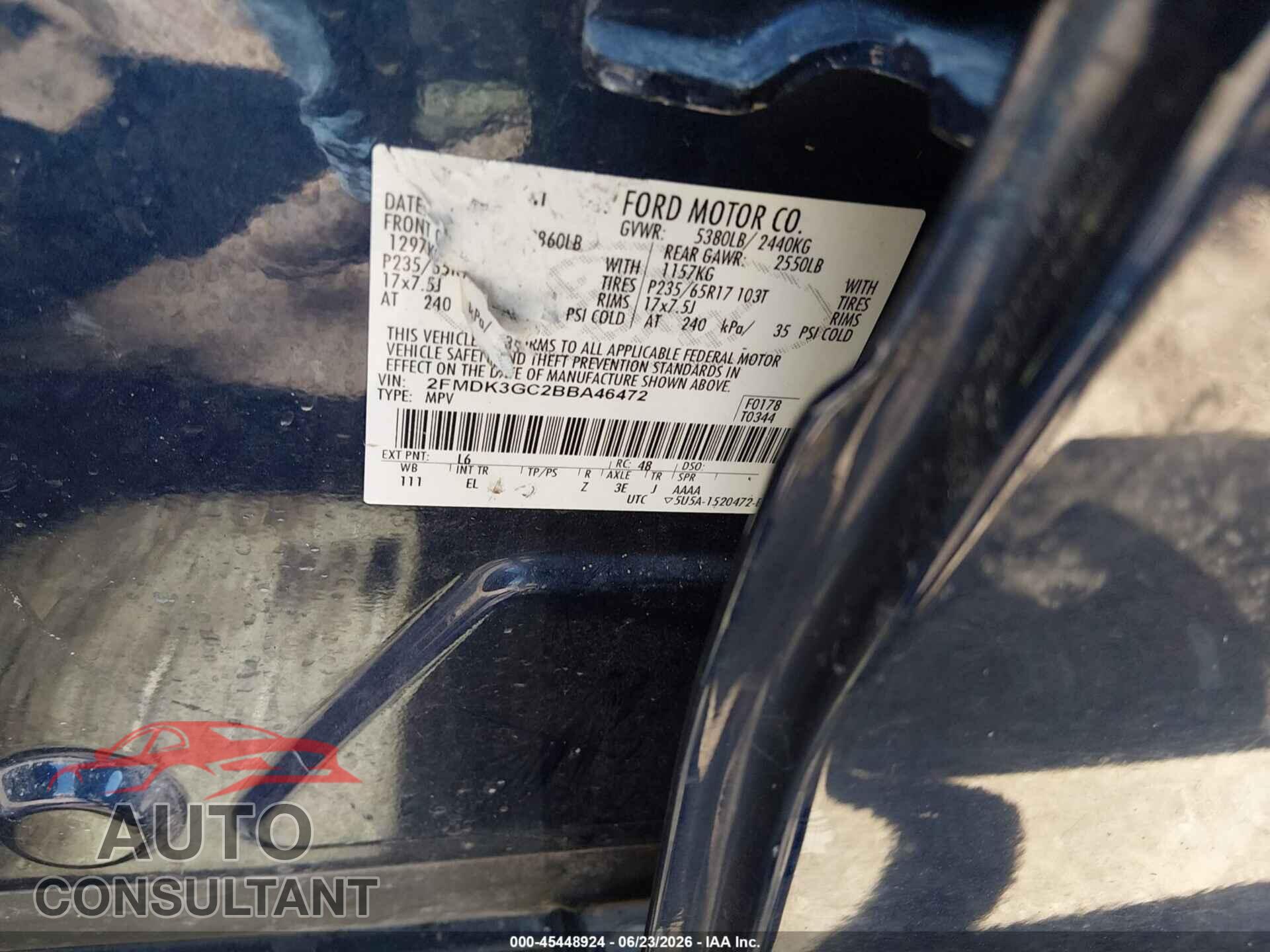 FORD EDGE 2011 - 2FMDK3GC2BBA46472