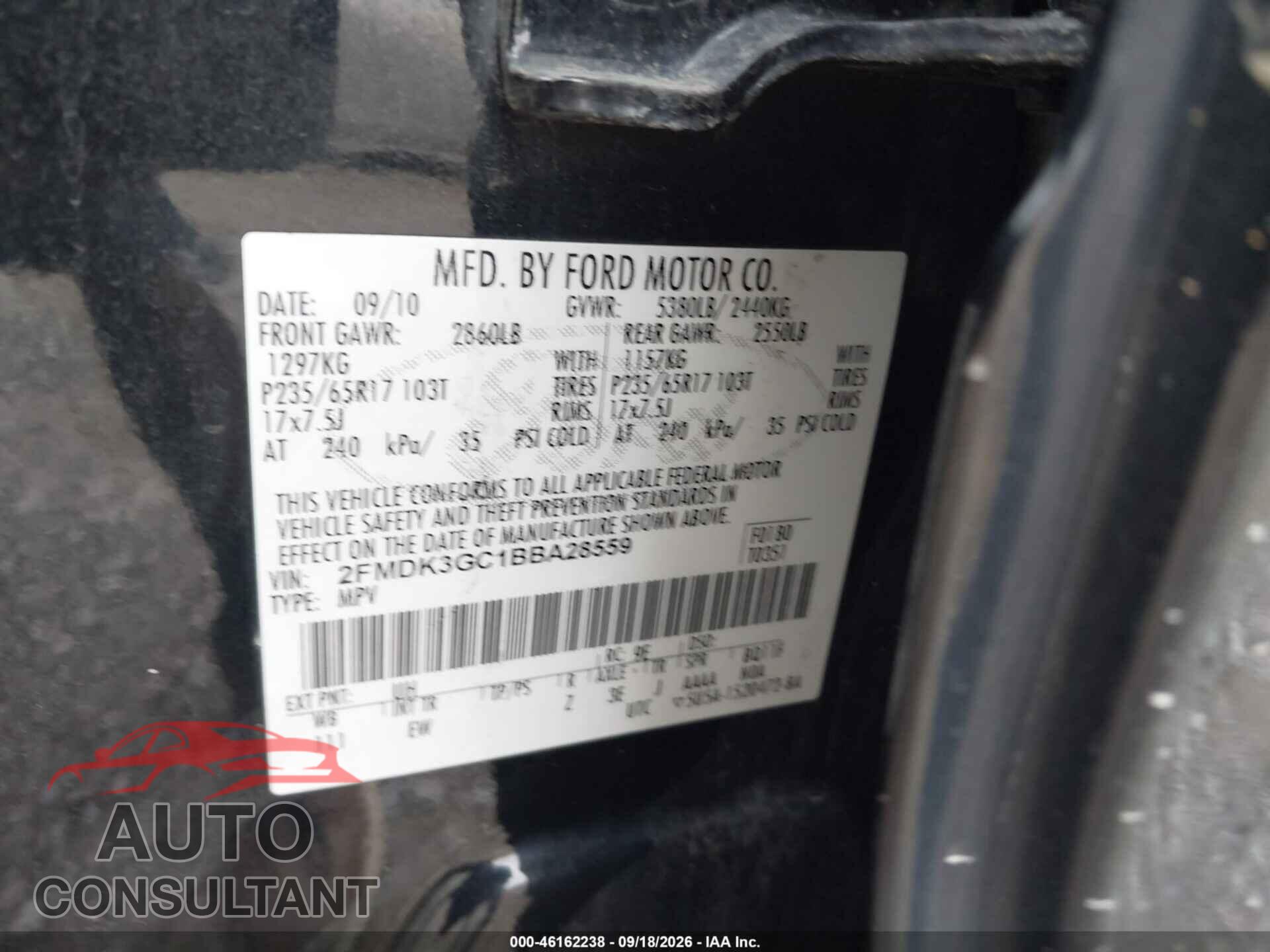 FORD EDGE 2011 - 2FMDK3GC1BBA28559
