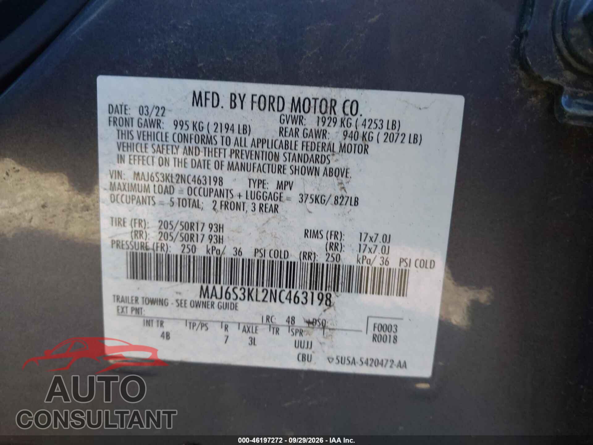 FORD ECOSPORT 2022 - MAJ6S3KL2NC463198