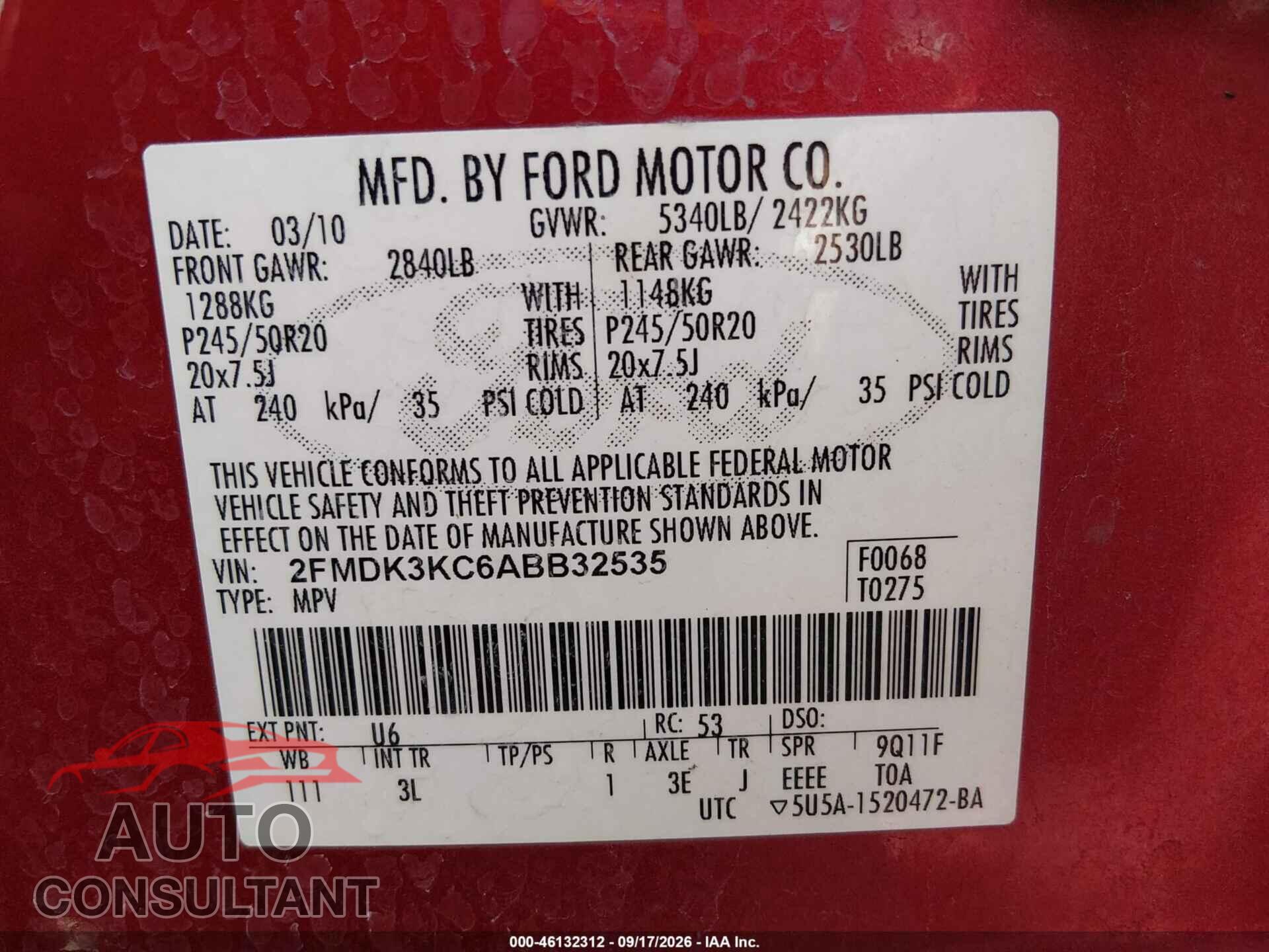 FORD EDGE 2010 - 2FMDK3KC6ABB32535