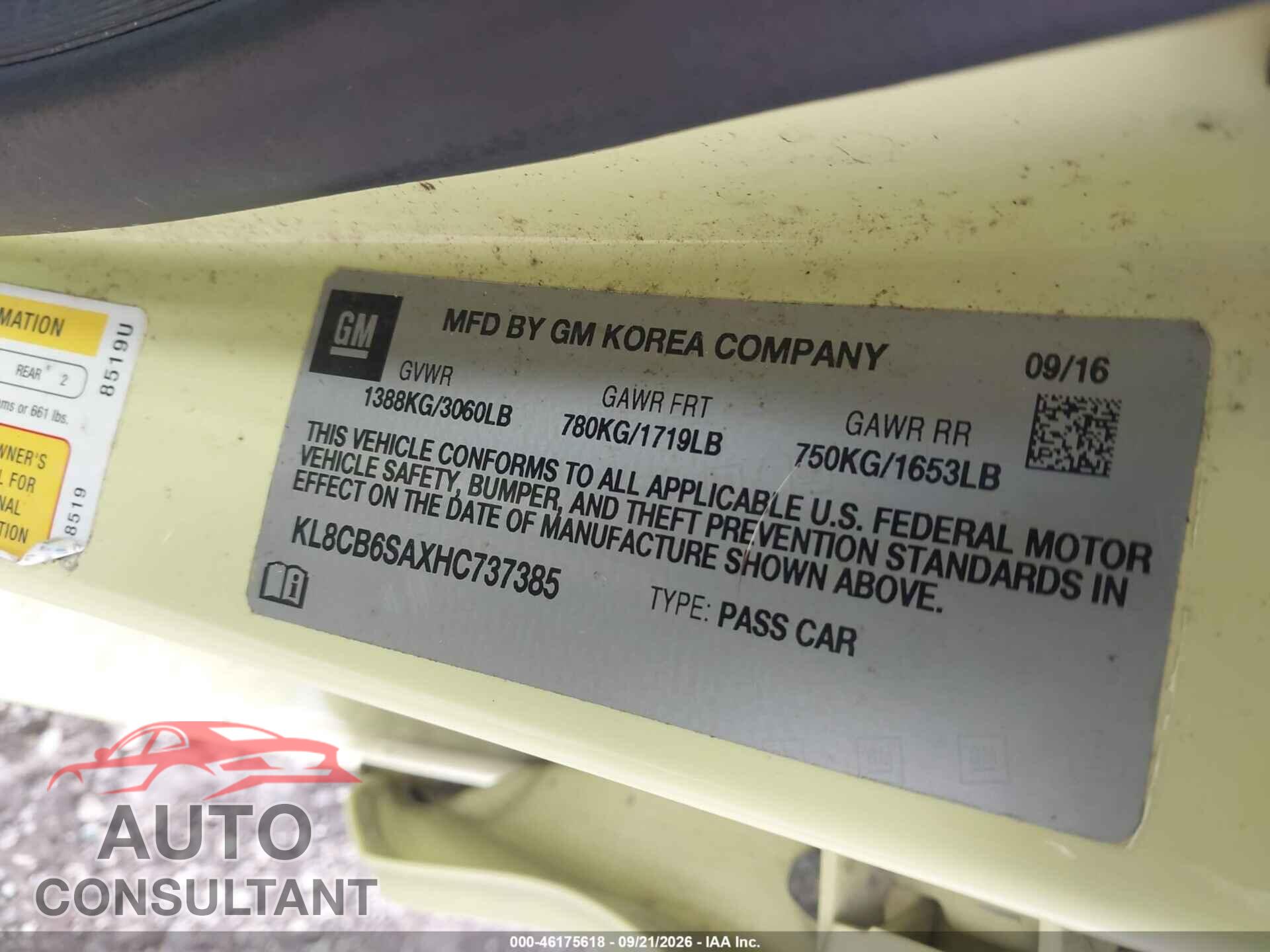 CHEVROLET SPARK 2017 - KL8CB6SAXHC737385
