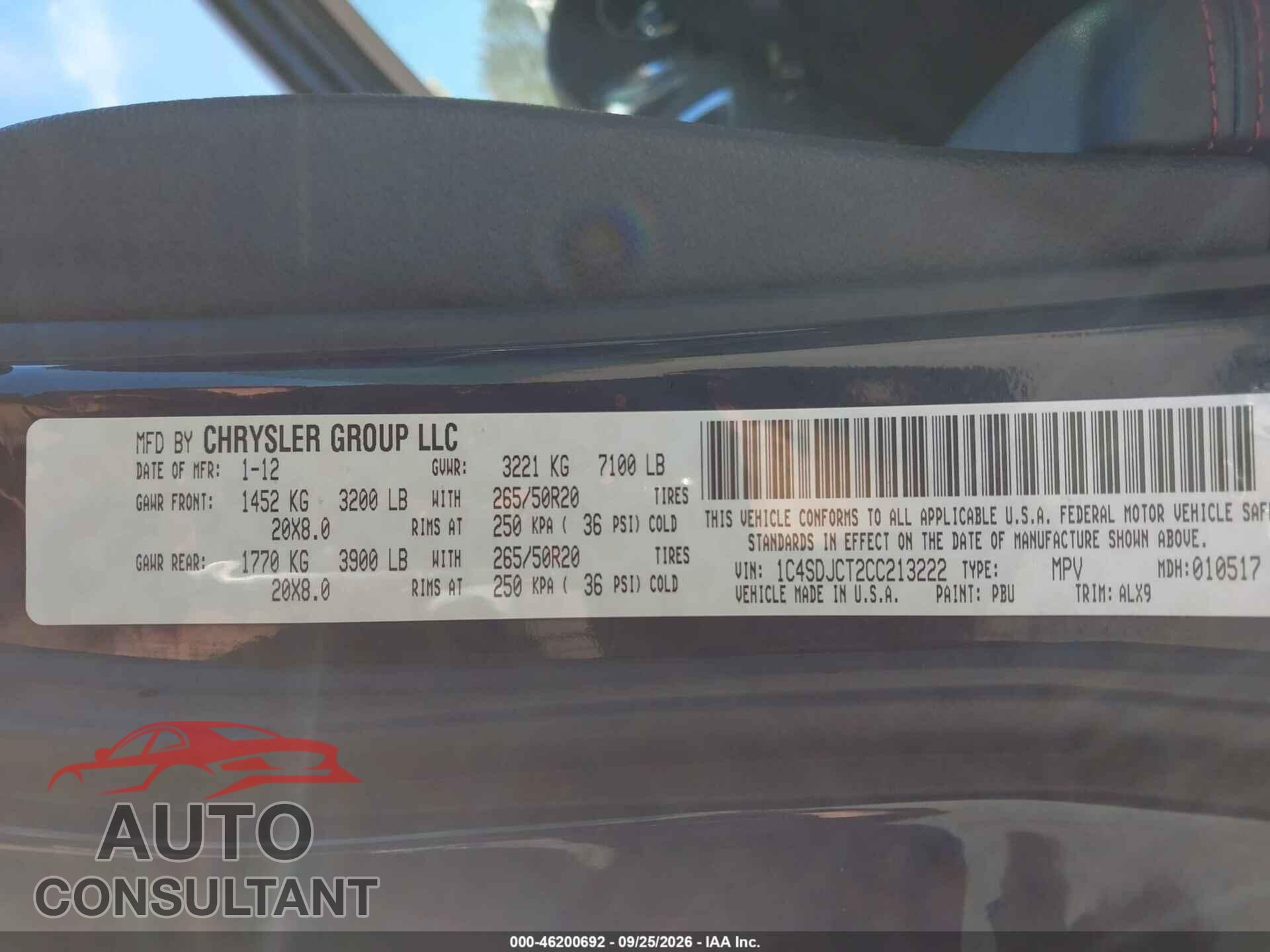DODGE DURANGO 2012 - 1C4SDJCT2CC213222