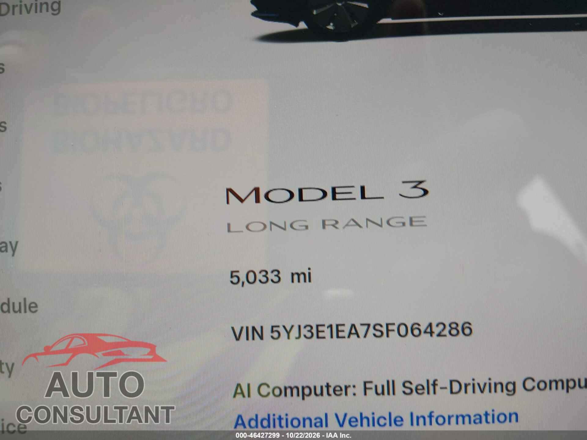 TESLA MODEL 3 2025 - 5YJ3E1EA7SF064286