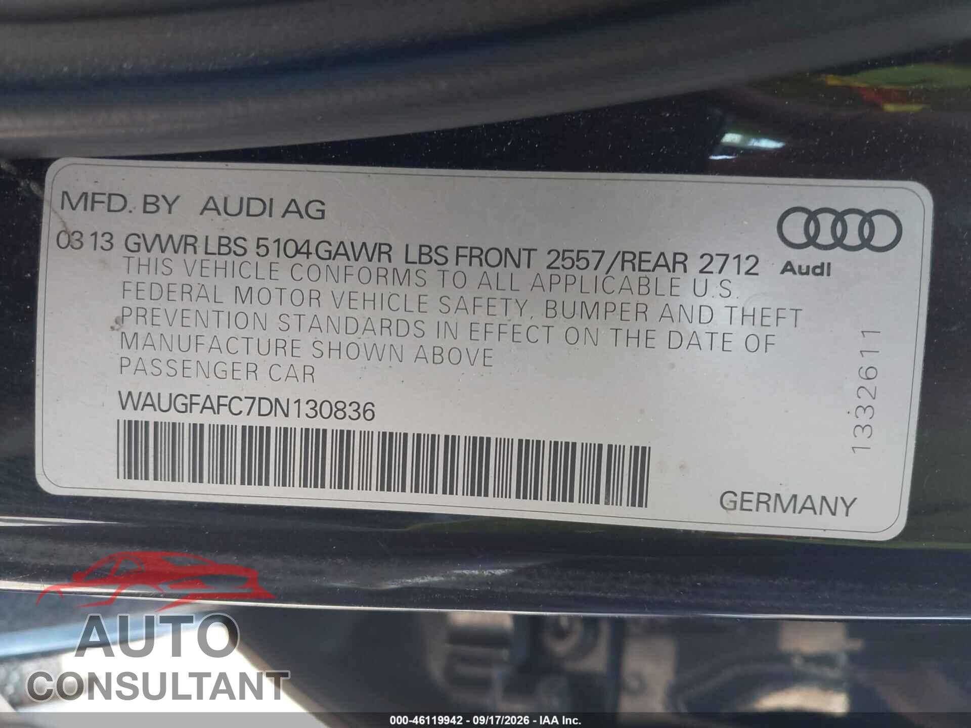 AUDI A6 2013 - WAUGFAFC7DN130836