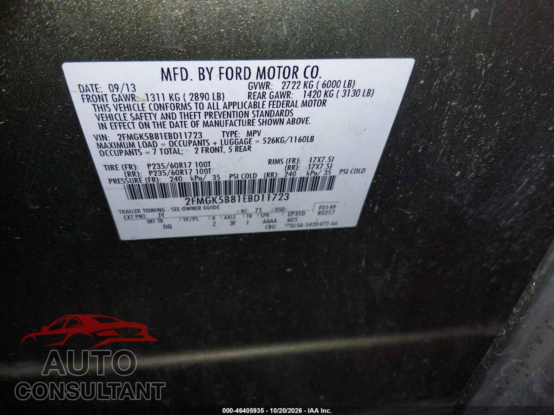 FORD FLEX 2014 - 2FMGK5B81EBD11723