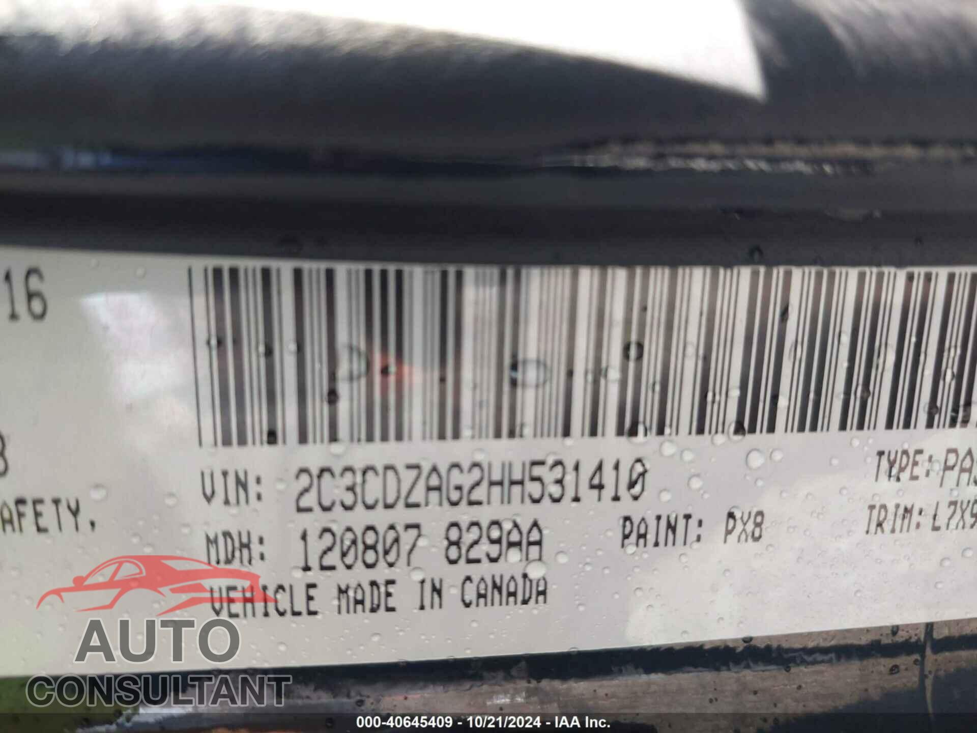 DODGE CHALLENGER 2017 - 2C3CDZAG2HH531410