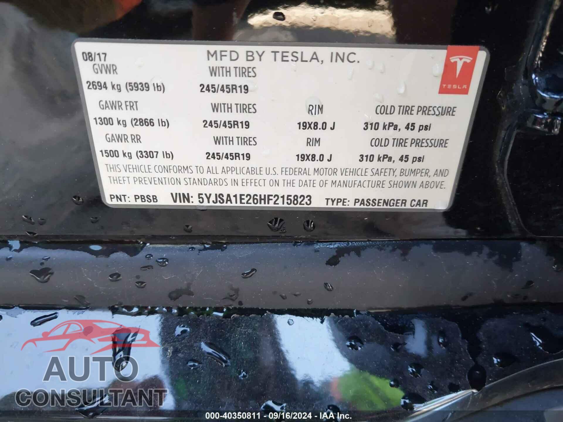 TESLA MODEL S 2017 - 5YJSA1E26HF215823
