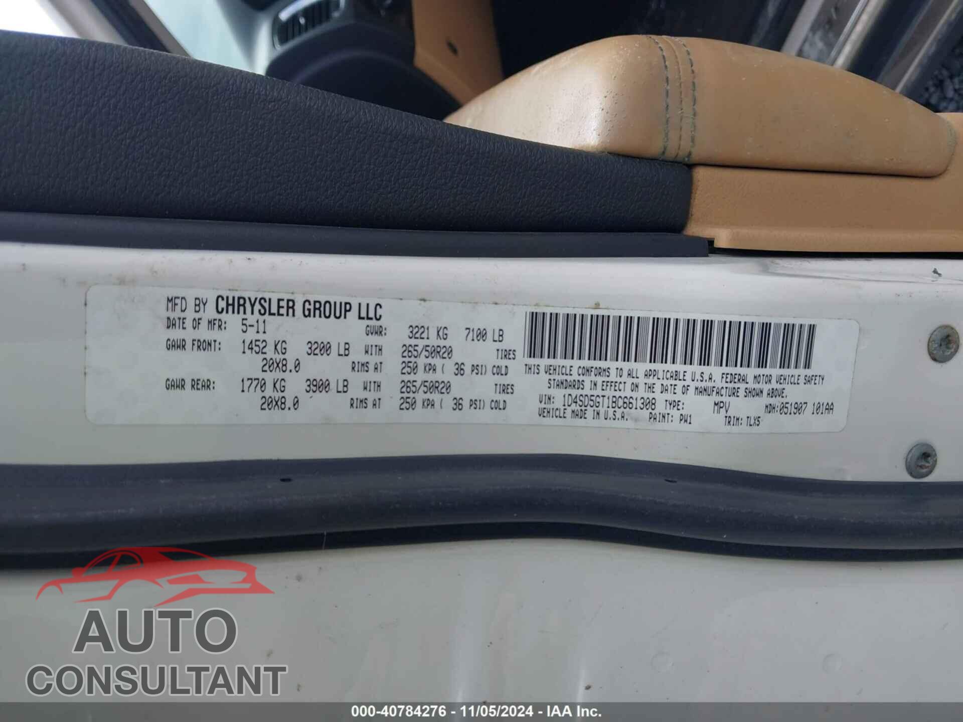 DODGE DURANGO 2011 - 1D4SD5GT1BC661308