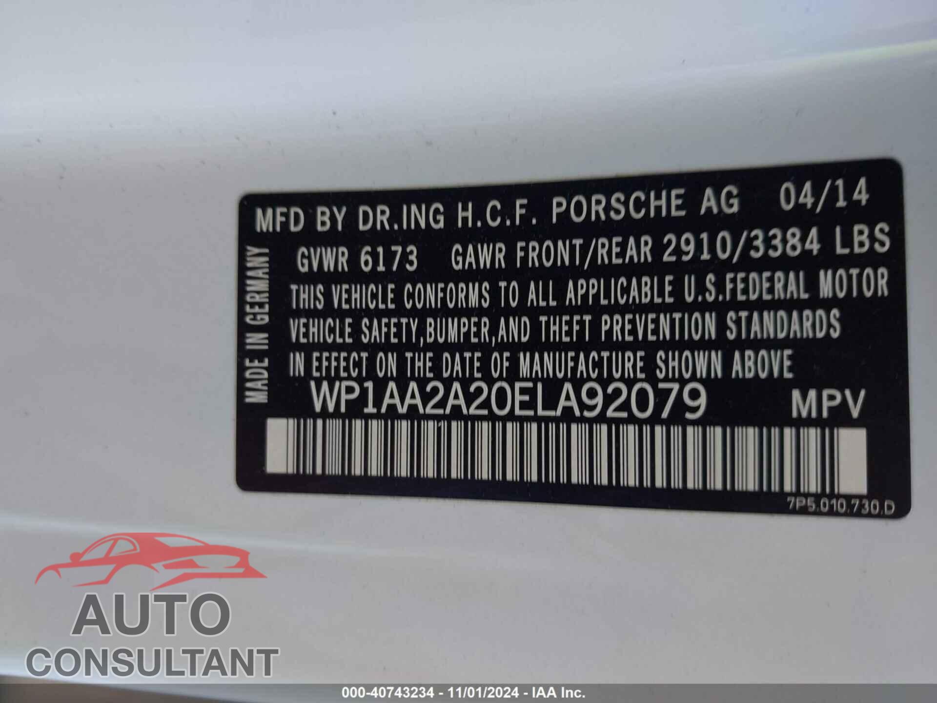 PORSCHE CAYENNE 2014 - WP1AA2A20ELA92079