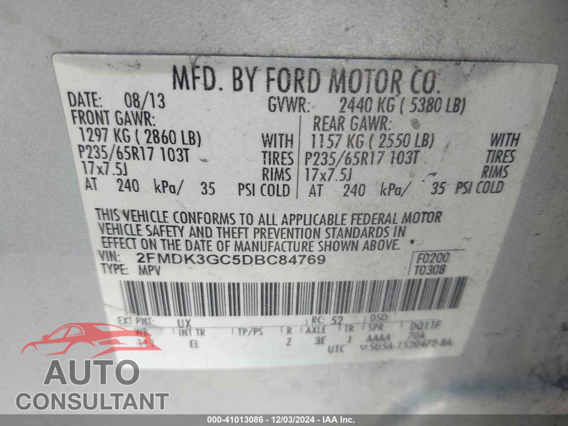 FORD EDGE 2013 - 2FMDK3GC5DBC84769