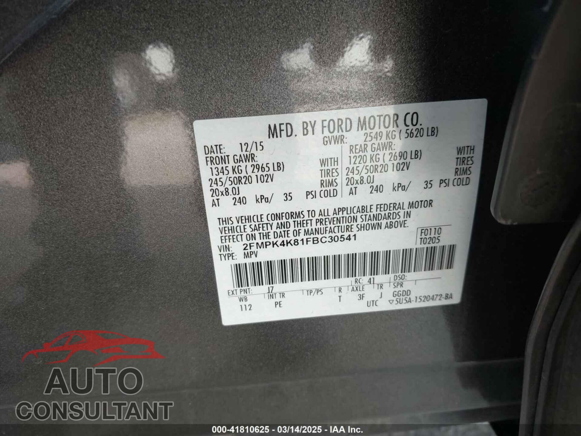 FORD EDGE 2015 - 2FMPK4K81FBC30541
