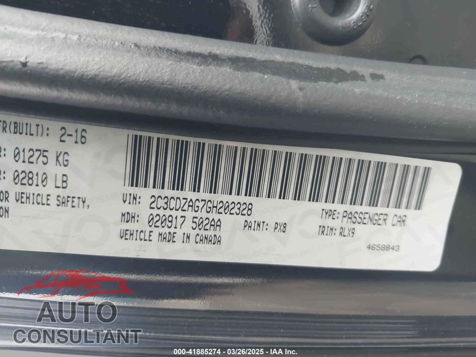 DODGE CHALLENGER 2016 - 2C3CDZAG7GH202328