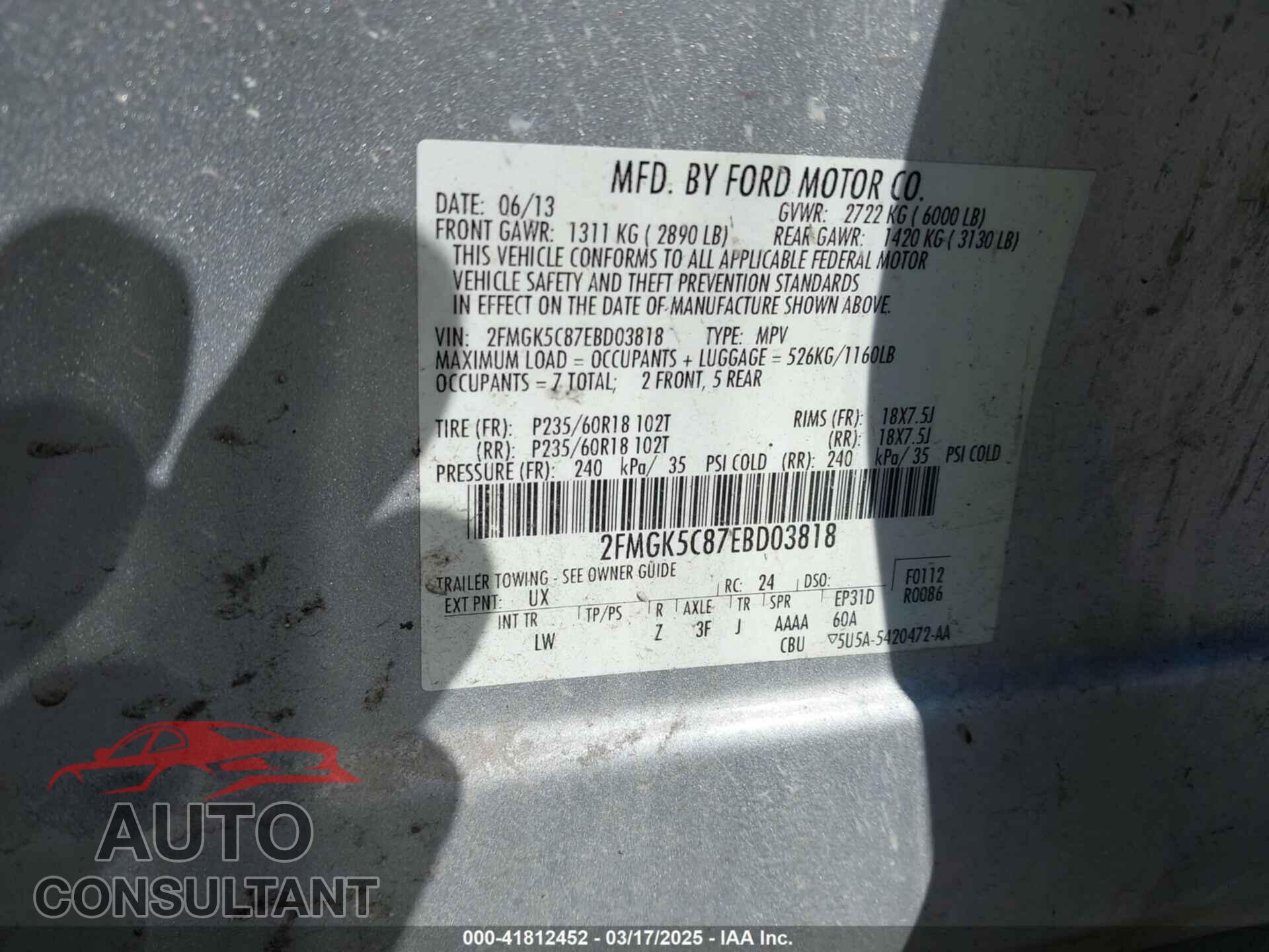 FORD FLEX 2014 - 2FMGK5C87EBD03818