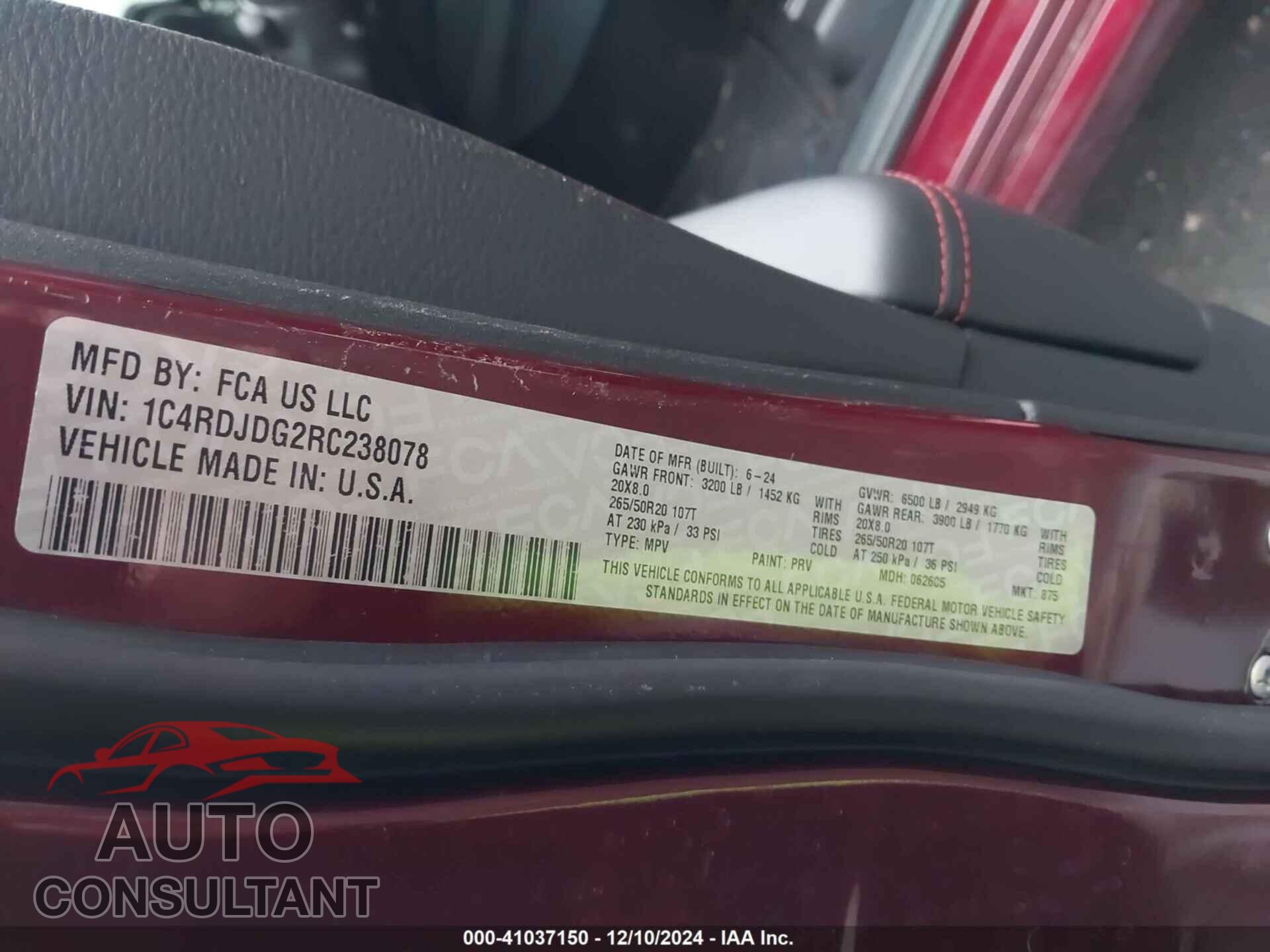 DODGE DURANGO 2024 - 1C4RDJDG2RC238078